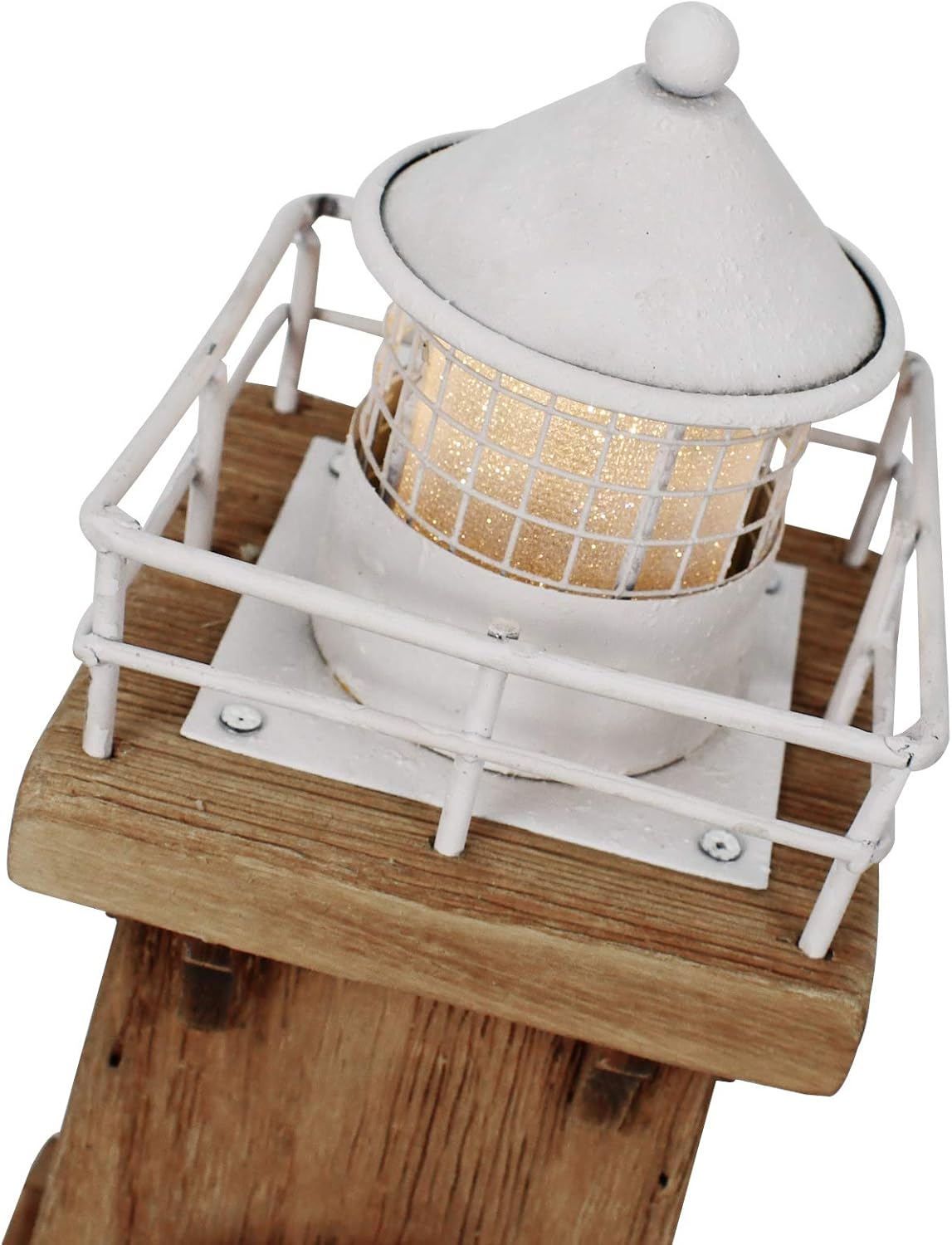 Morning View Lighthouse Decor Nautical Decoration Lighted Wood Light House Figurine Beach House Coastal Decor Table Ocean Seaside Theme Home Decor Lake House Bathroom Shelf Centerpiece 13.78" Brown