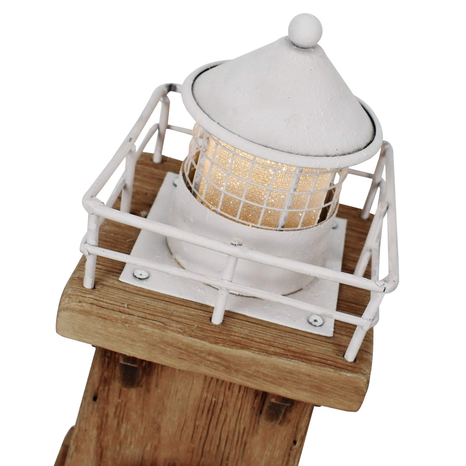 Faro in legno con luce, decorazione rustica a tema nautico oceano, mare, spiaggia, decorazione fatta a mano, decorazione da tavolo per casa e bagno (29 cm di altezza