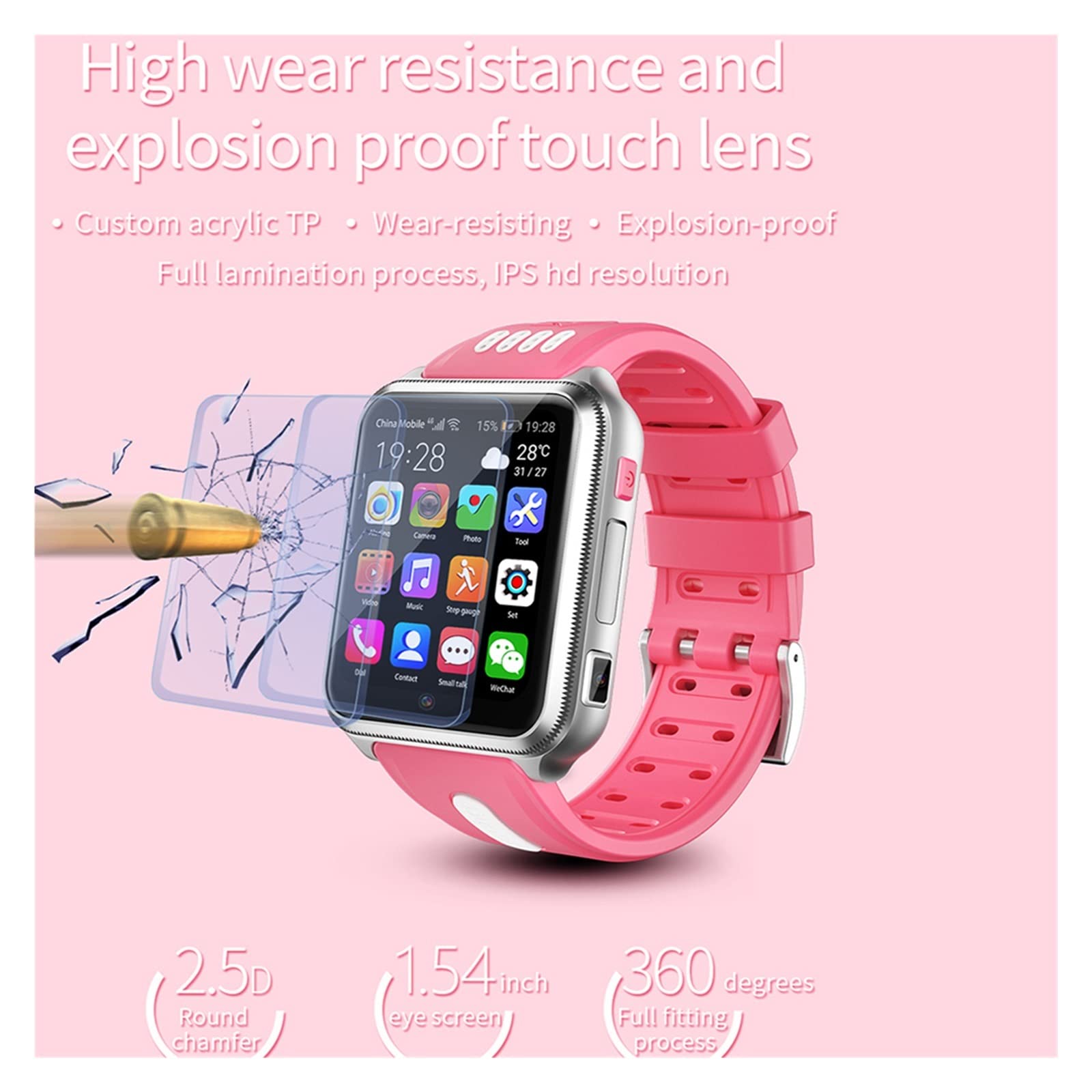 GABLOK Smartwatches 4G GPS WiFi Posizionamento Studenti Bambini 9.0 Sistema Bluetooth SIM Card Elettronica (colore : Silver1-pink1, Dimensioni: 1)