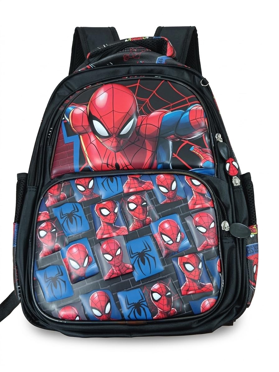 Kids School Backpack with 3D Superhero Designs (Spider-Man & Batman Combo)