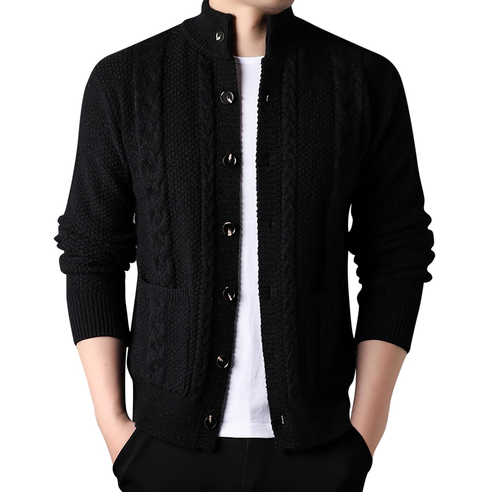Genérico Cardigan Hombre Punto, Chaqueta Punto Hombre con Cuello Chal Suéter Cuello V Punto Manga Larga Solapa Cuello Abrigo De Punto con Bolsillos para El Ocio Y El Autocultivo