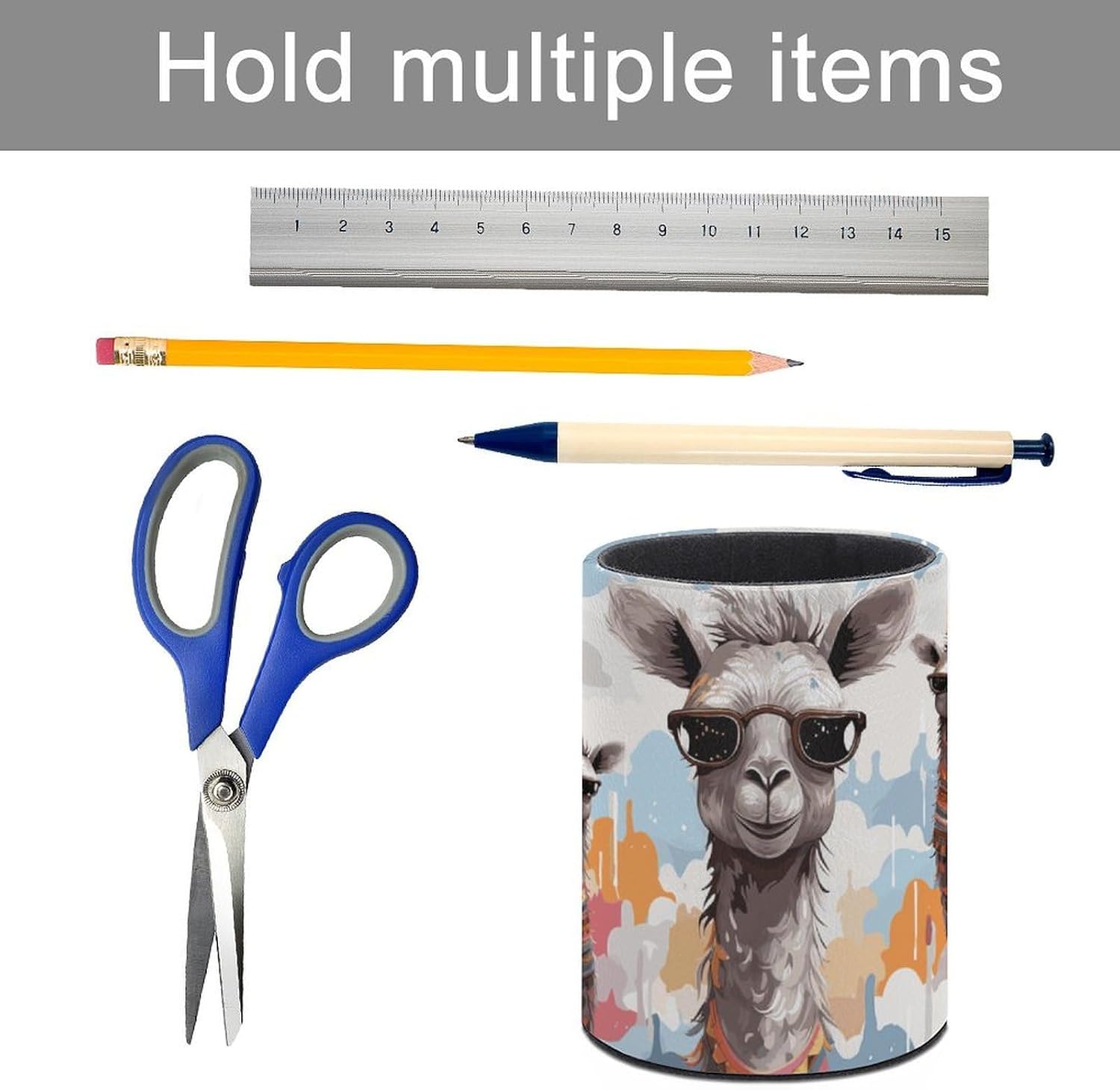 Giraffe with Sunglasses Funny Pen Holders for Desk Leather Pencil Cup image 5