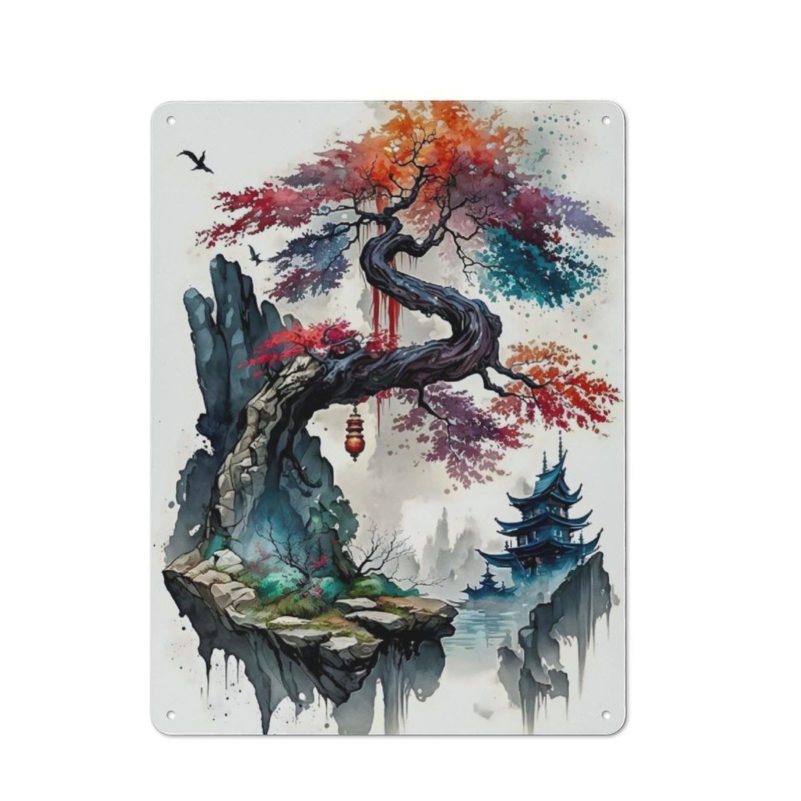 Junmoney Cherry Blossom 10 Rustic Tin Wall Plaque 40X30cm For Guest Room Or Hallway, For Garage, Workshop And Man Cave Decoration