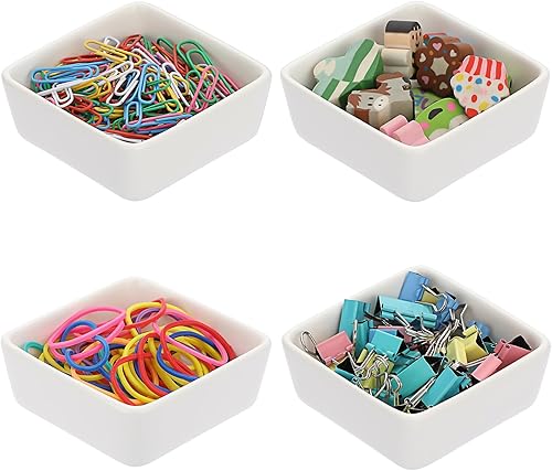 BTSKT 4 soportes de clip de papel de cerámica para escritorio, organizador de clips de papel cuadrado, lindo soporte de clip para carpeta,