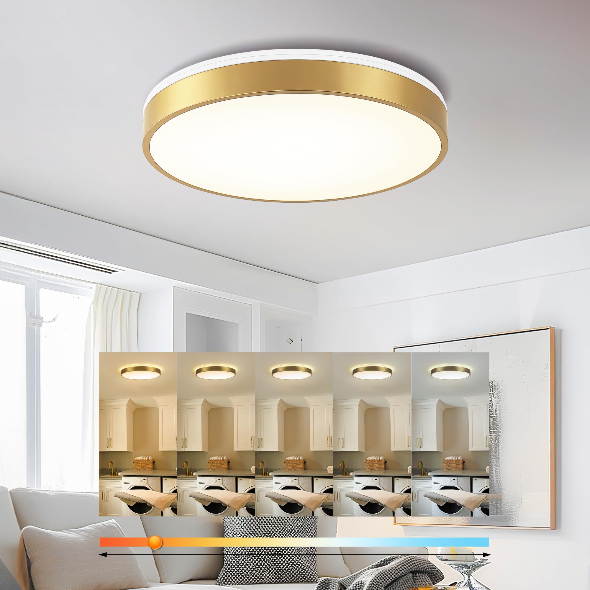 Ken &amp; Ricky 16" Modern Flush Mount Ceiling Light，Brush Gold,1 Pack