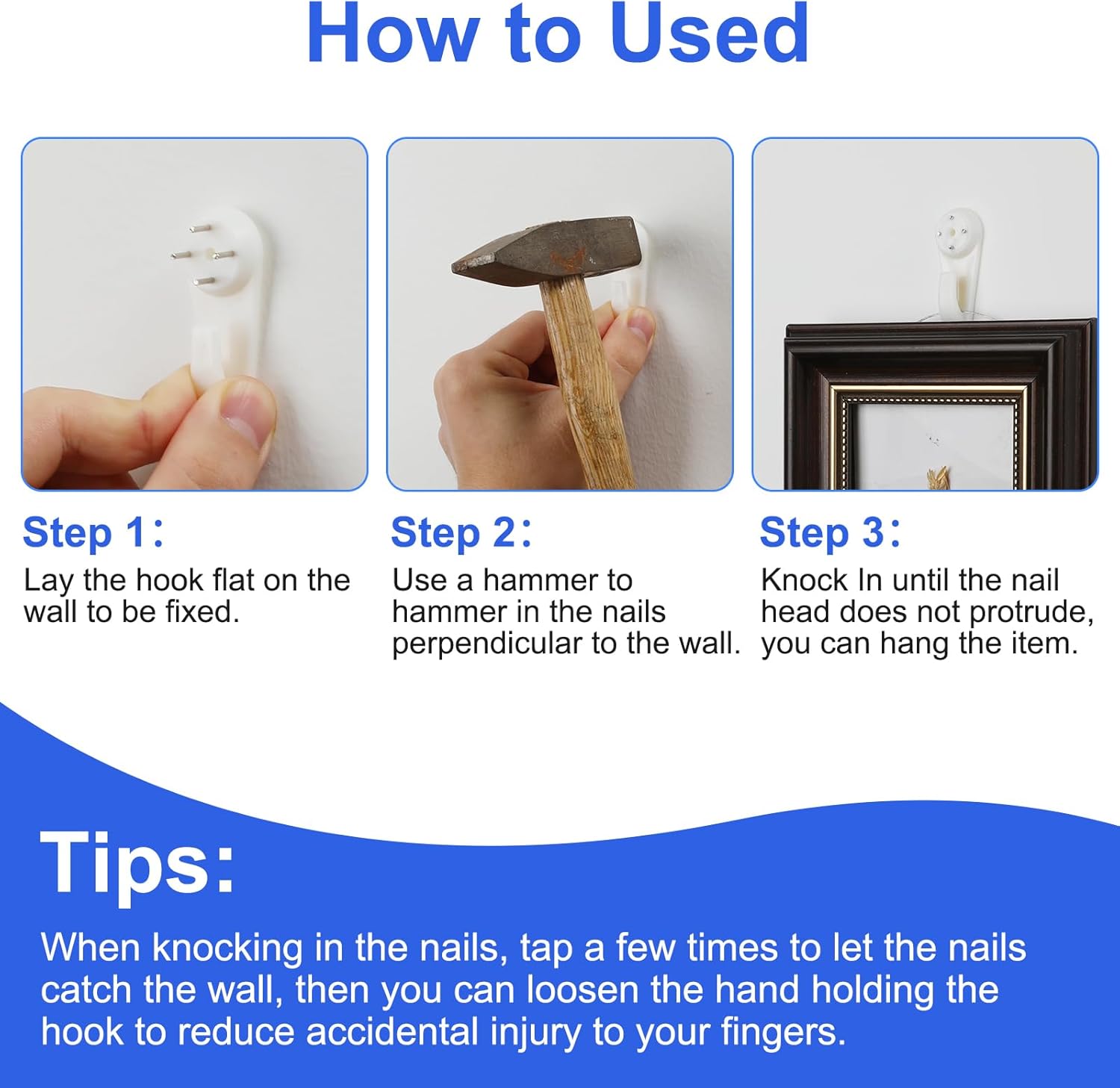 Concrete Wall Hooks Kit - 60pcs Invisible Nail Hangers Drywall Picture Hangers - White, Non-Trace, 3 Sizes