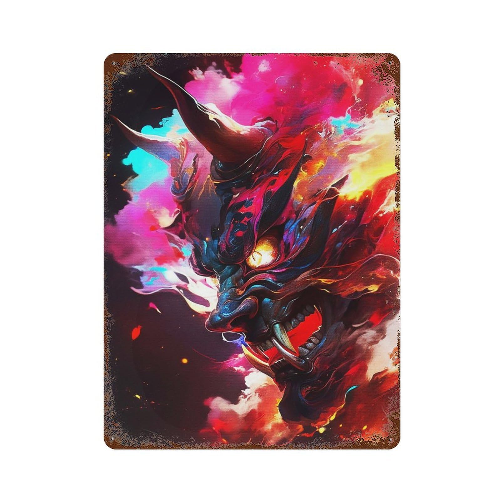 Paint The Oni Mask Decorative Tin Sign 15.7"x11.8", Retro Wall Decor for Basement, Hobby Room And Garage Decor
