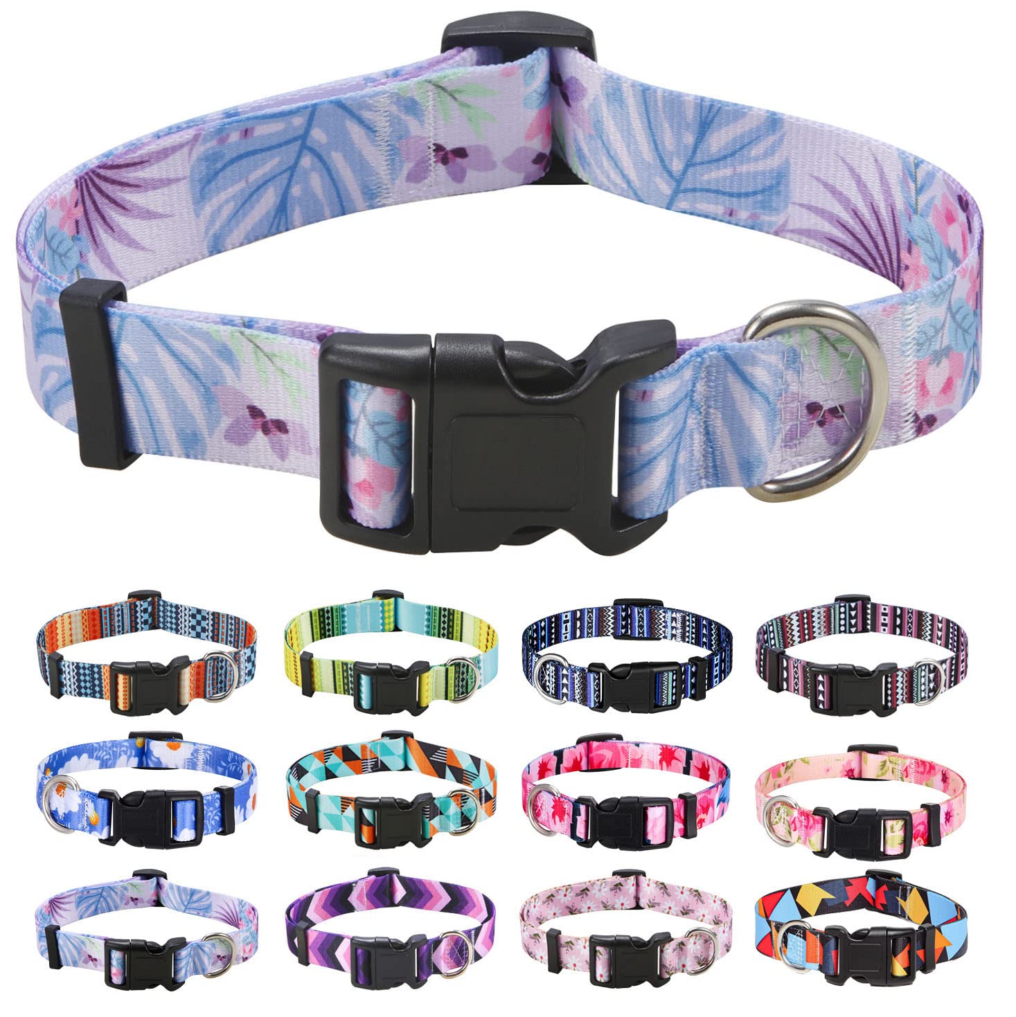 Mihqy Dog Collar with Bohemia Floral Tribal Geometric Patterns - Soft Ethnic Style Collar Adjustable for Small Medium Large Dogs (Purple Flower,XS)