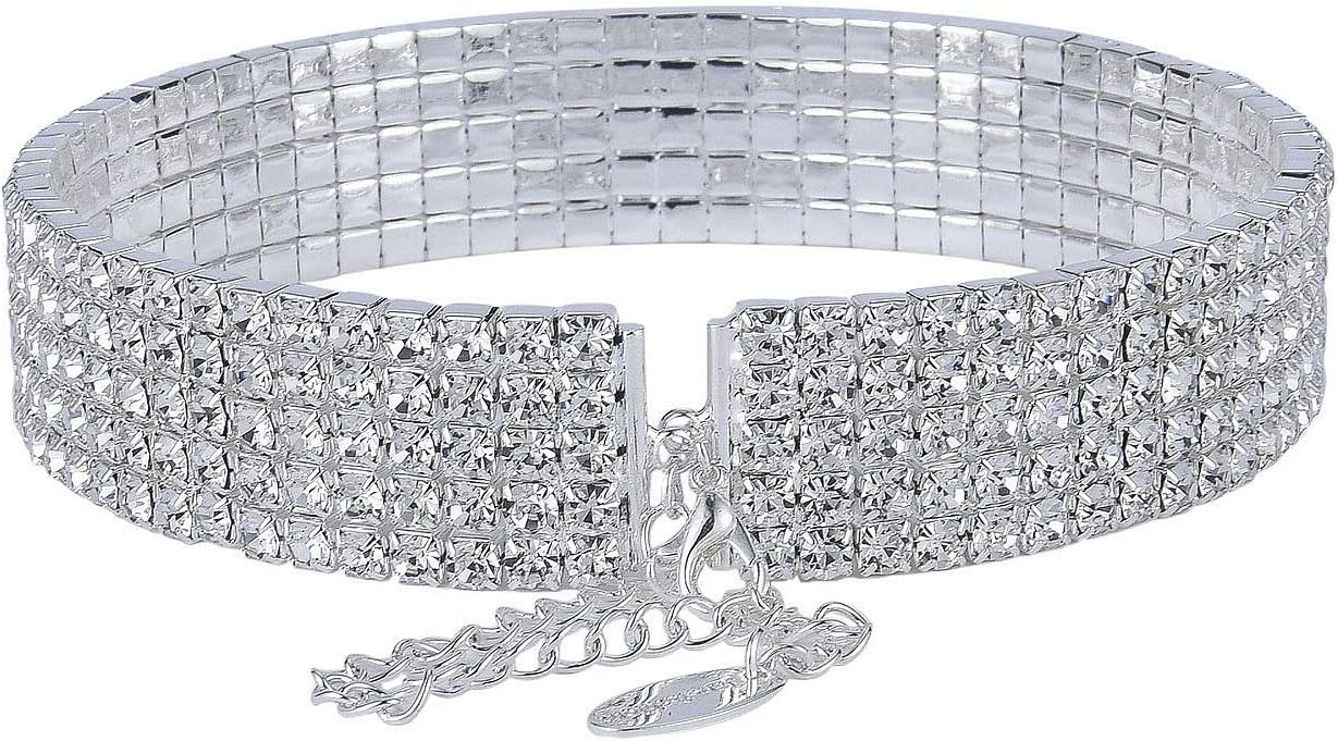 5-row Five Rows Clear White Black Pink Silver Austrian Rhinestone Crystal Choker Collar Necklace Dance Party Jewelry Wedding Prom N060