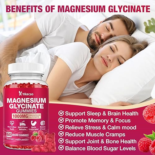 Miniatura 6 de Gomitas de glicinato de magnesio de 1000 mg, gomitas de magnesio para adultos y niños con L-treonato, suplemento de magnesio para relajación, calma,