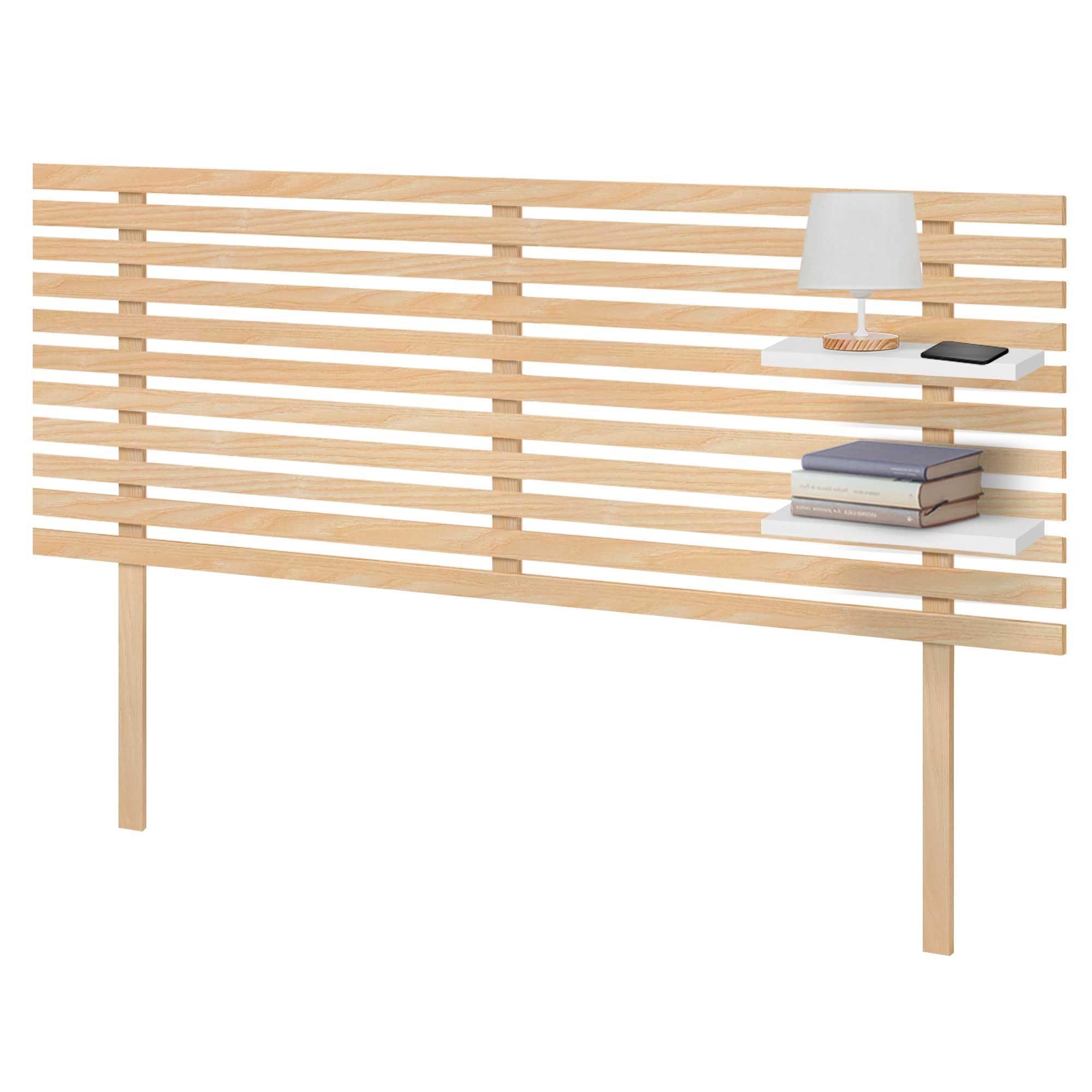 DHOME Cabecero con Estantes de Madera reciclada DM con Patas Colgante Pared Estilo Palet Cama Vintage Nordico Herrajes incluidos (Estilo Japonés, Madera Natural/Blanco, 135cm)