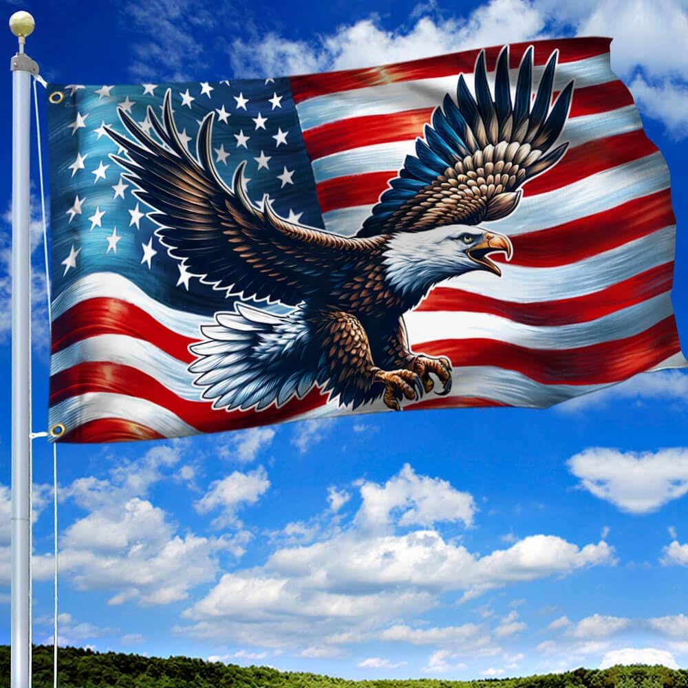 American Flag-Patriotic Eagle American Grommet Flag TQN2402GF, 3x5 ft., With Flagpole Mounting Rings-USA Flags Premium Polyester-Decorative Indoor Outdoor Flag - Image 2