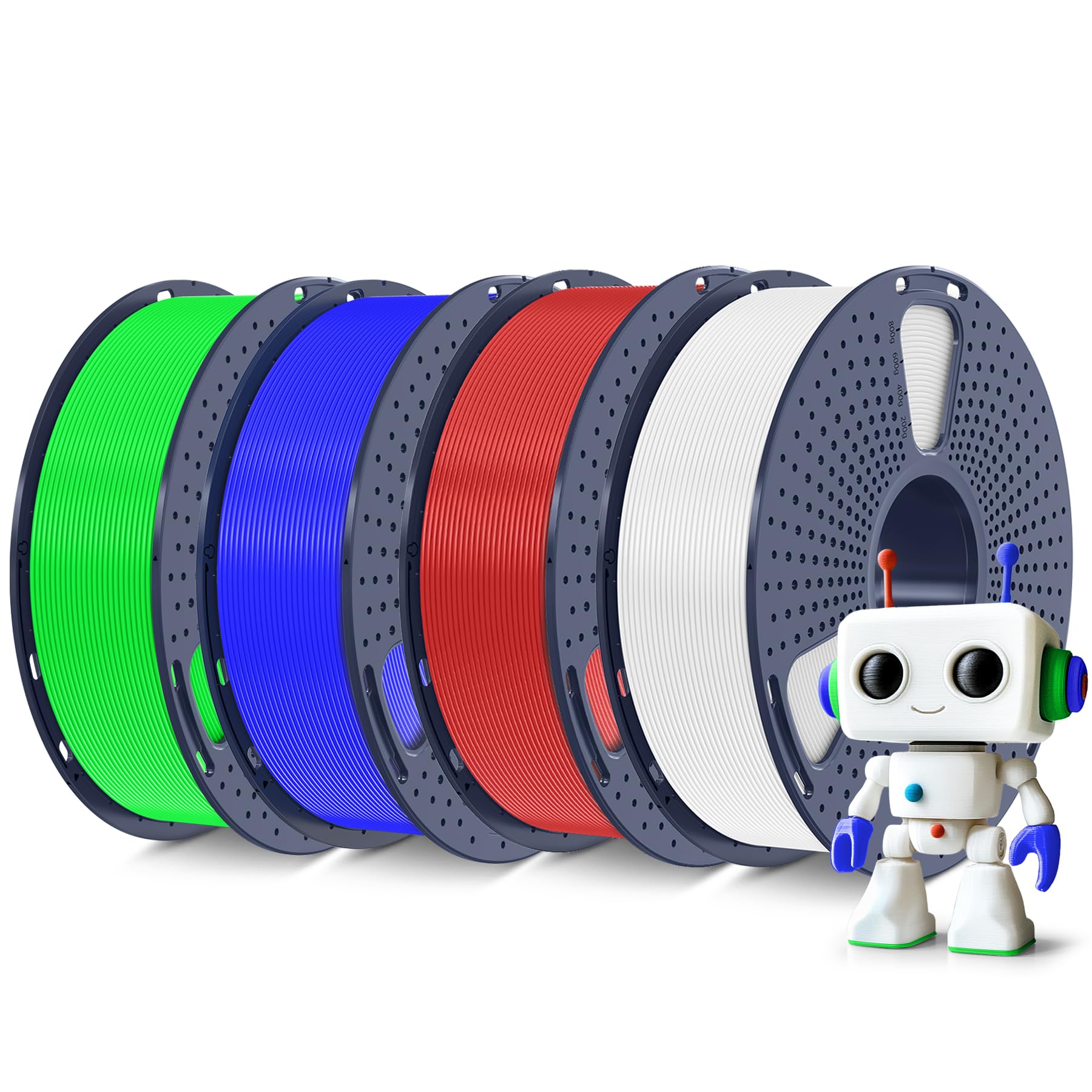 SUNLU 4KG High Speed PLA Meta Filament Bundle, PLA 3D Filamento 1,75mm ±0.02mm, Filamento 3D Avvolto in Modo Ordinato più Resistente, 4kg in Totale, 1kg per Bobina, Bianco+Verde+Blu+Rosso