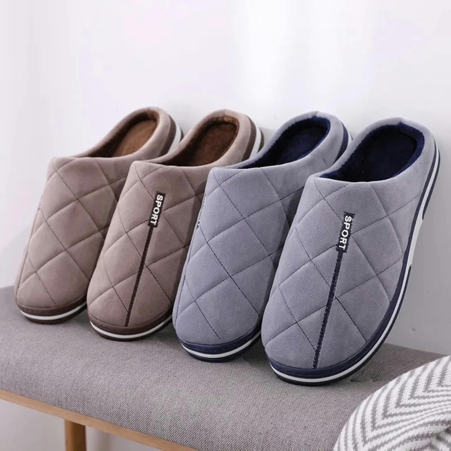 Pantofole da Uomo - Calde e comode, Grandi Dimensioni, in Cotone, per la casa e la Camera da Letto, Pantofole da Uomo, caffè 2,49-50