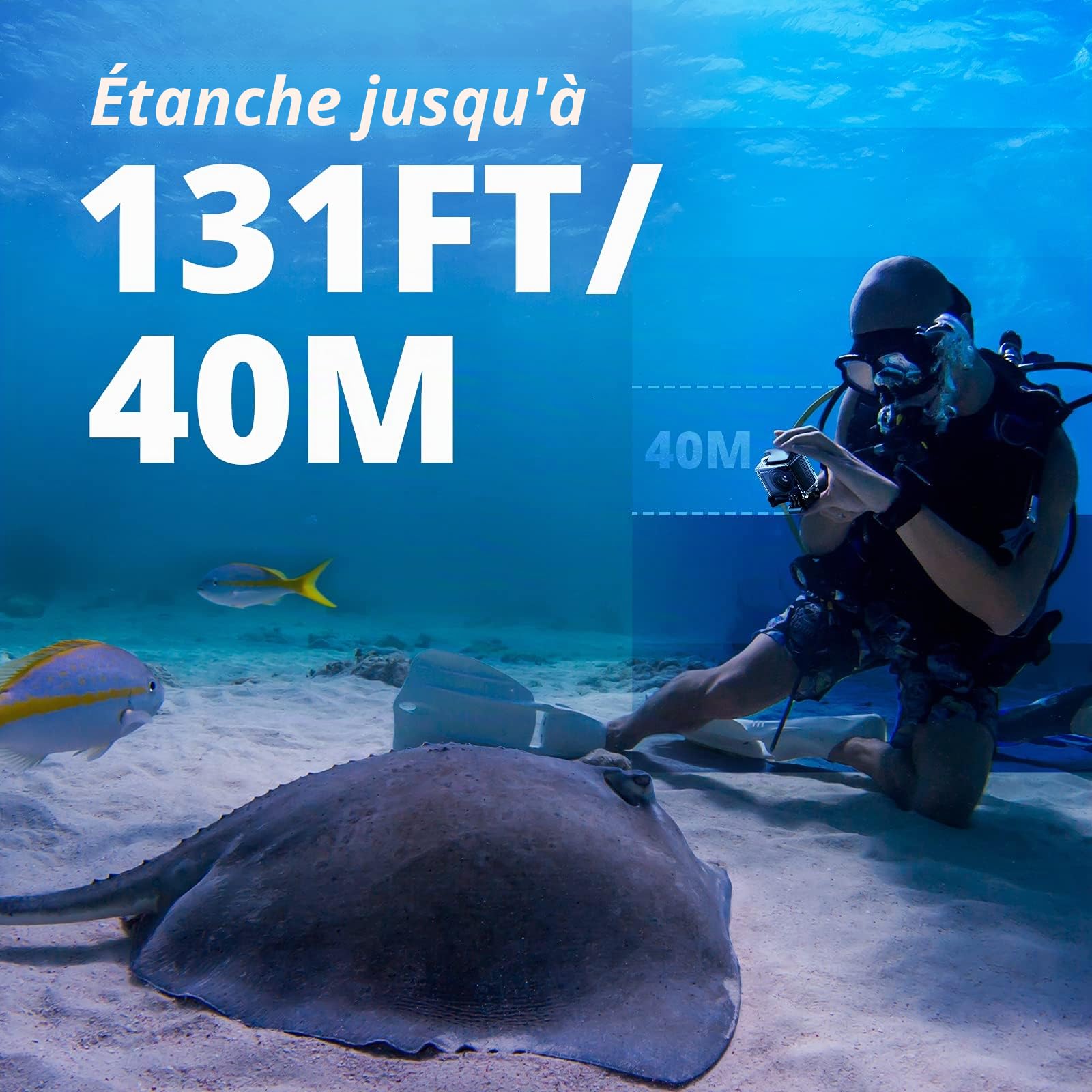 AKASO Caméra Sport 4K 20MP WiFi Action Caméra sous-Marine 40M Ultra HD Stabilisateur avec Écran Tactile Grand Angle Zoom 5X Télécommande 2 Batteries 1350 mAh Kit d'Accessoires - Brave 4 Pro