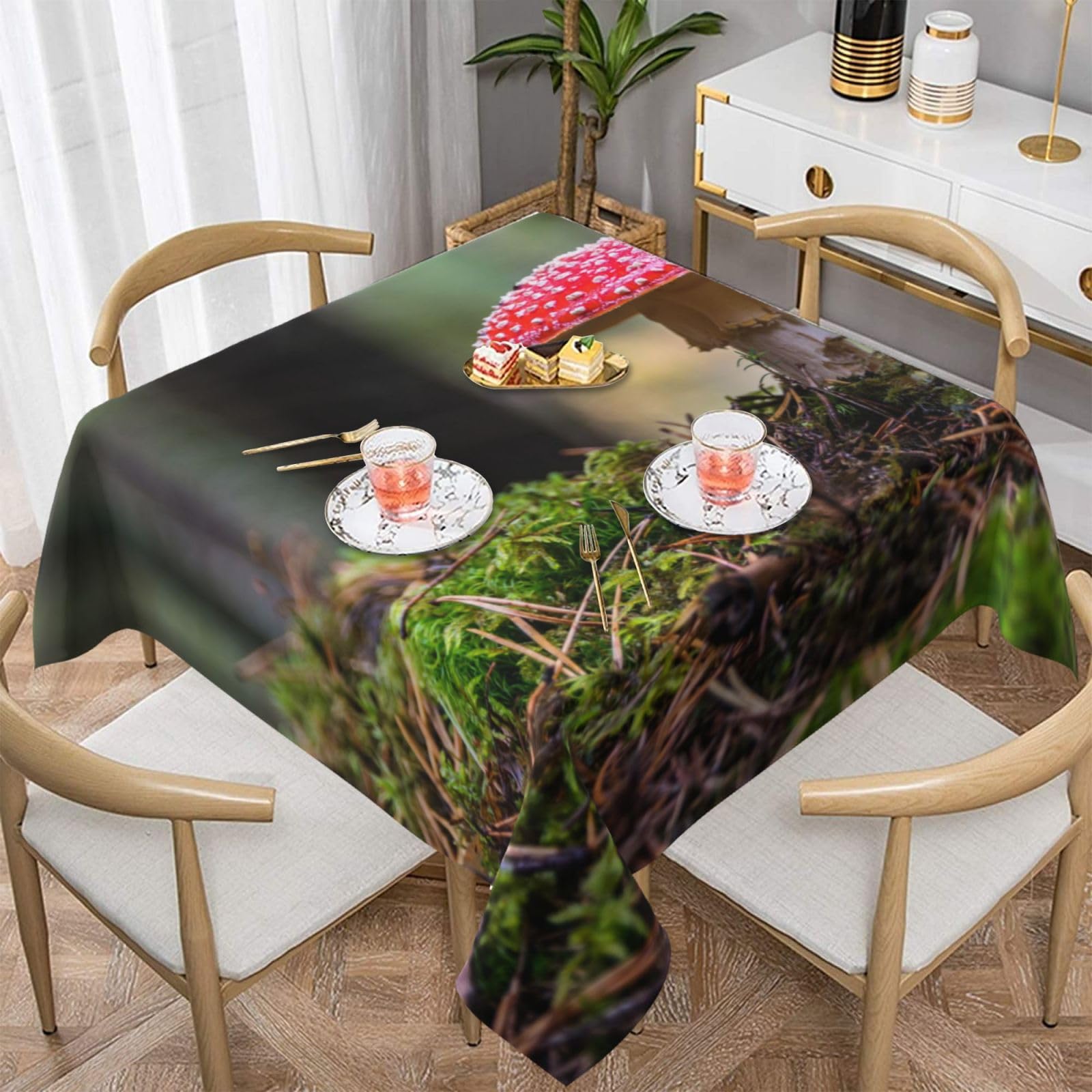 Nappe champignon rouge et blanc carrée 137cm pour table cuisine