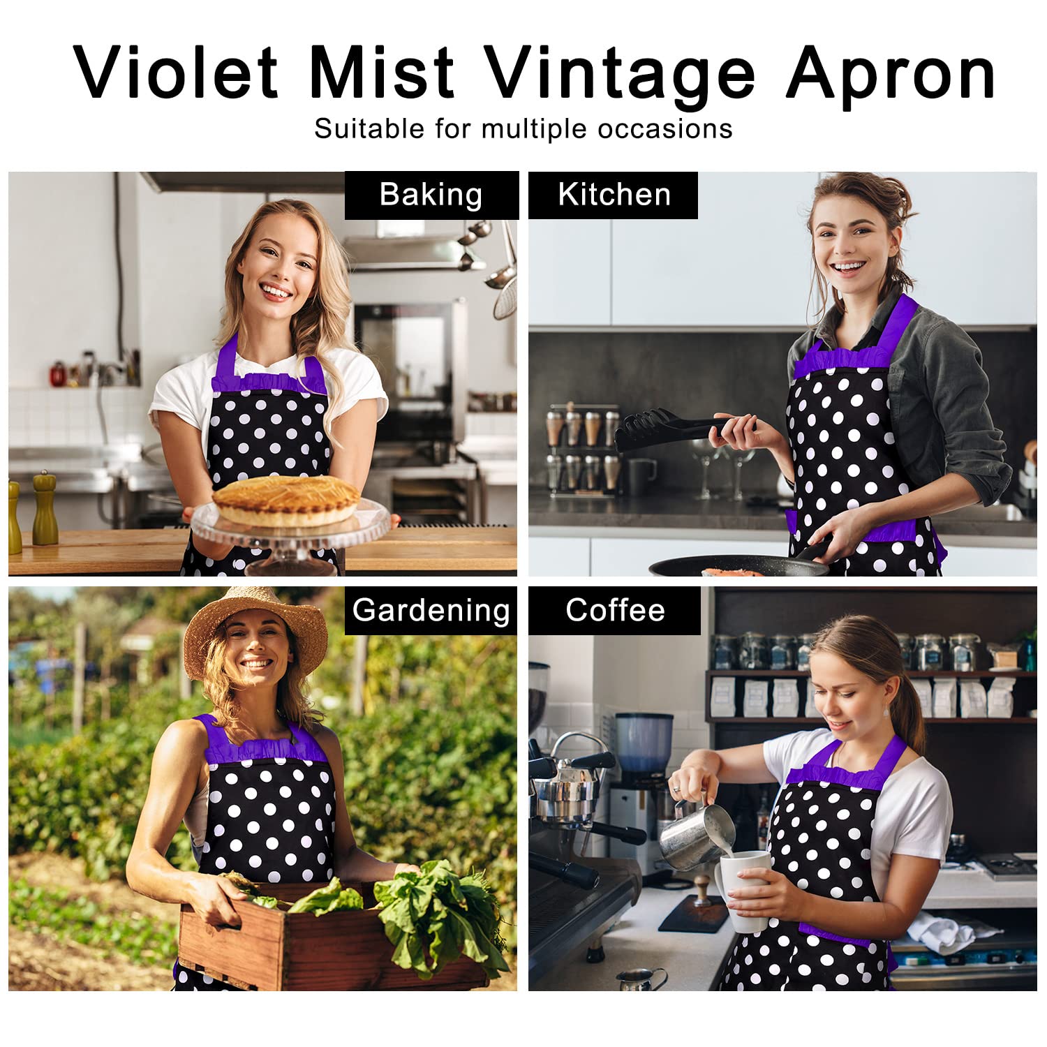 Violet Mist Cute Sweetheart Vintage Apron for Women Girls Polka Dot Retro Stylish Apron Sexy Black Dress 50s Aprons Lace Ruffle Adjustable Neck Strap Flirty Aprons Halloween Christmas Mothers Gifts