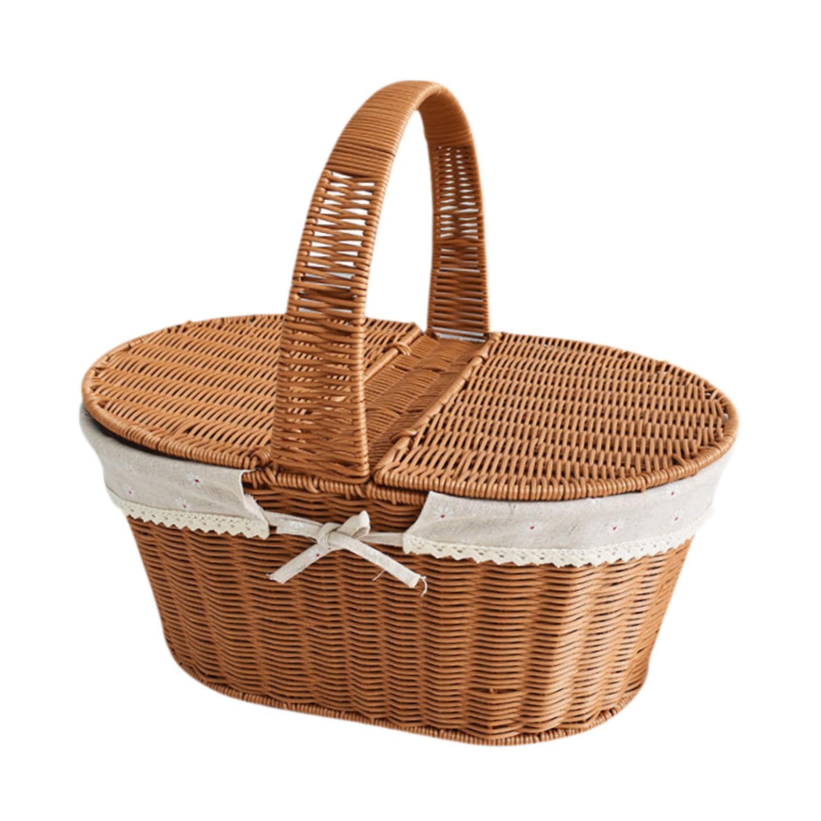 LIXSAZSE Picnic Woven Basket Storage Hamper Outdoor Charming For Family Picnics And Gatherings Rustic Imitation Rattan Storage Basket Is For Variety Of, Style A