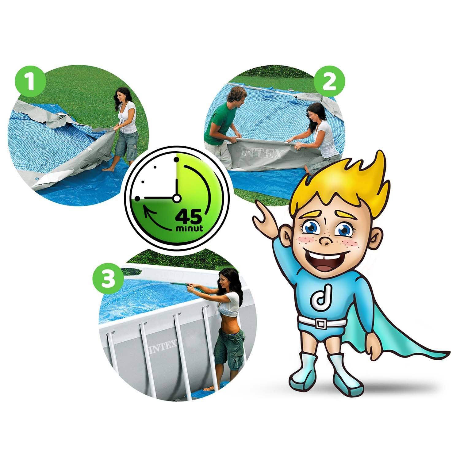 INTEX PrismFrame Pool rechteckig Aufstellpool Komplettset 400 x 200 x 100 cm 12V Filterpumpe Sicherheitsleiter Familienpool Swimmingpool 6836l blau
