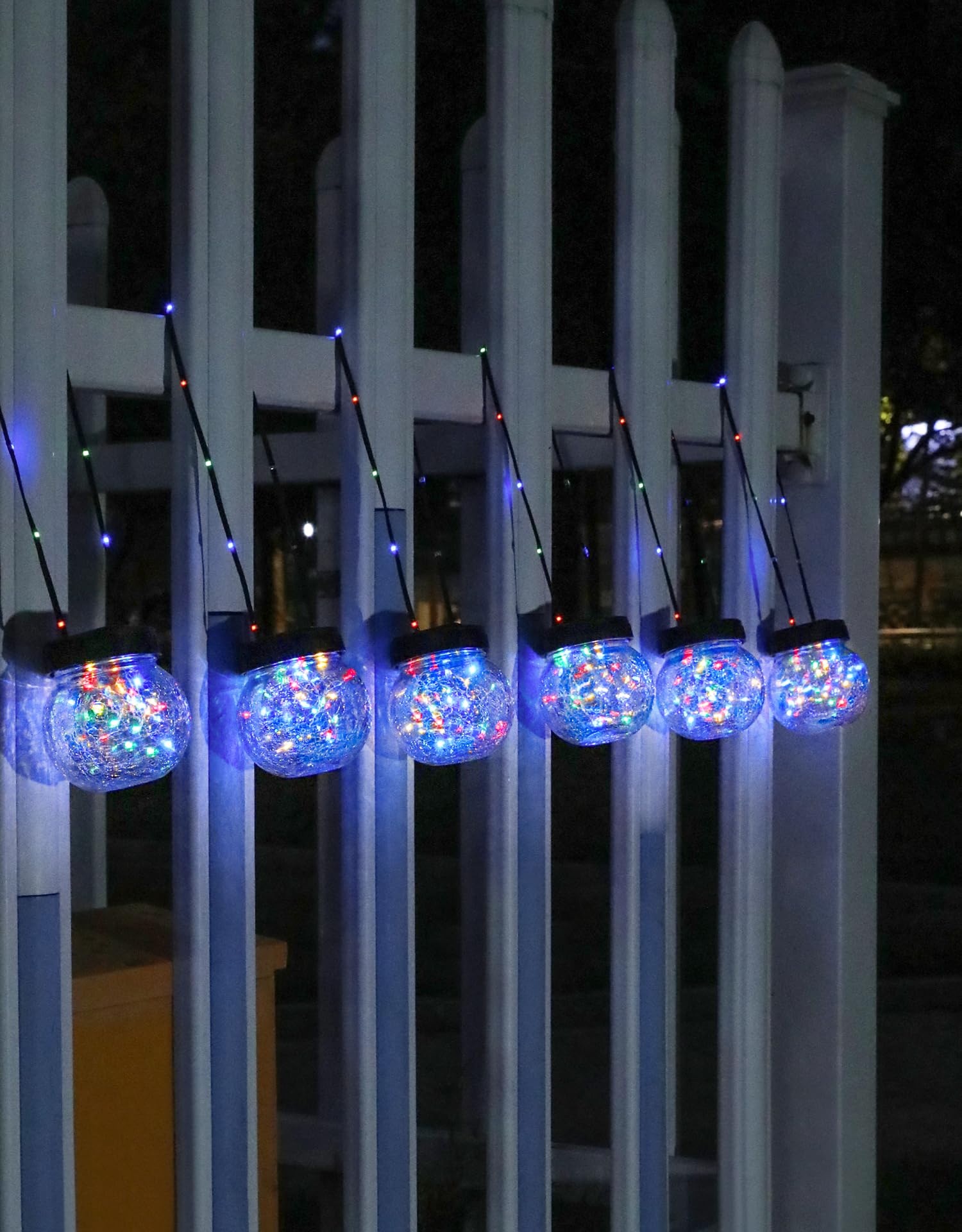 PARTPHONER Luces solares impermeables para exteriores, paquete de 12, farol colgante de vidrio agrietado para decoración de patio, decoración de Navidad, gancho de pastor, adornos de árbol de jardín