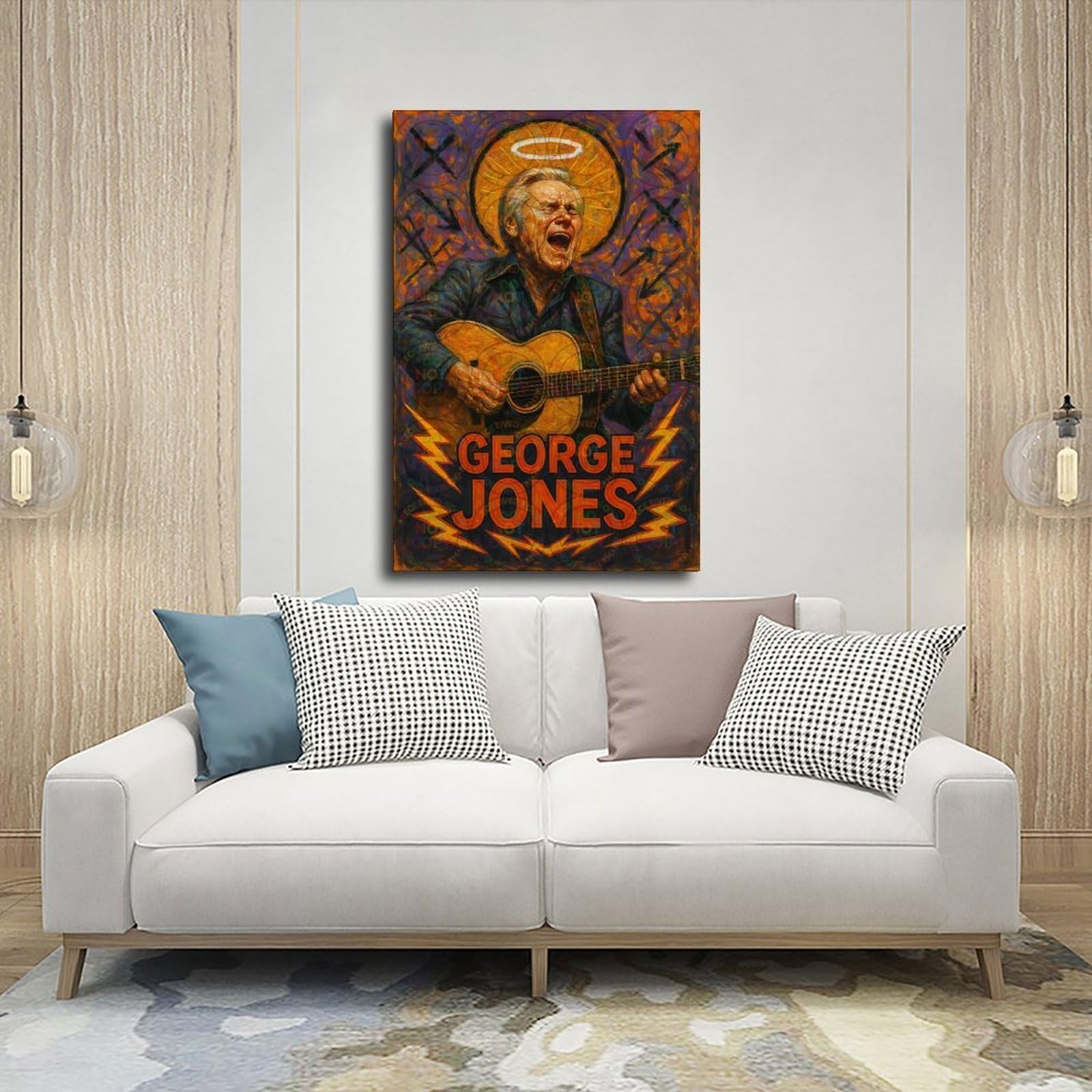 ZYGNBHL "Heaven Needs Country Music", poster artistico da parete su tela con immagine del cantante George_Jones, 61 x 91,4 cm