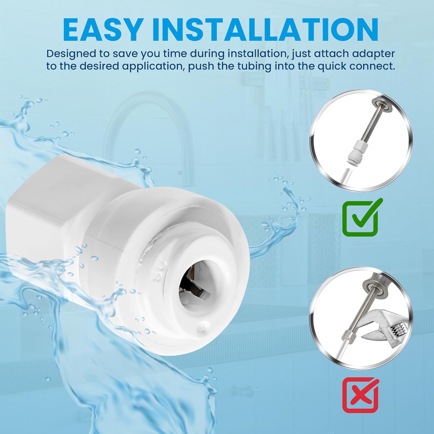 Metpure 1/4" OD Quick Connect x 1/4" Comp (7/16" UNS Thread) Female Faucet Adapter Fitting for Water Filtration RO Faucet Adapter. White.