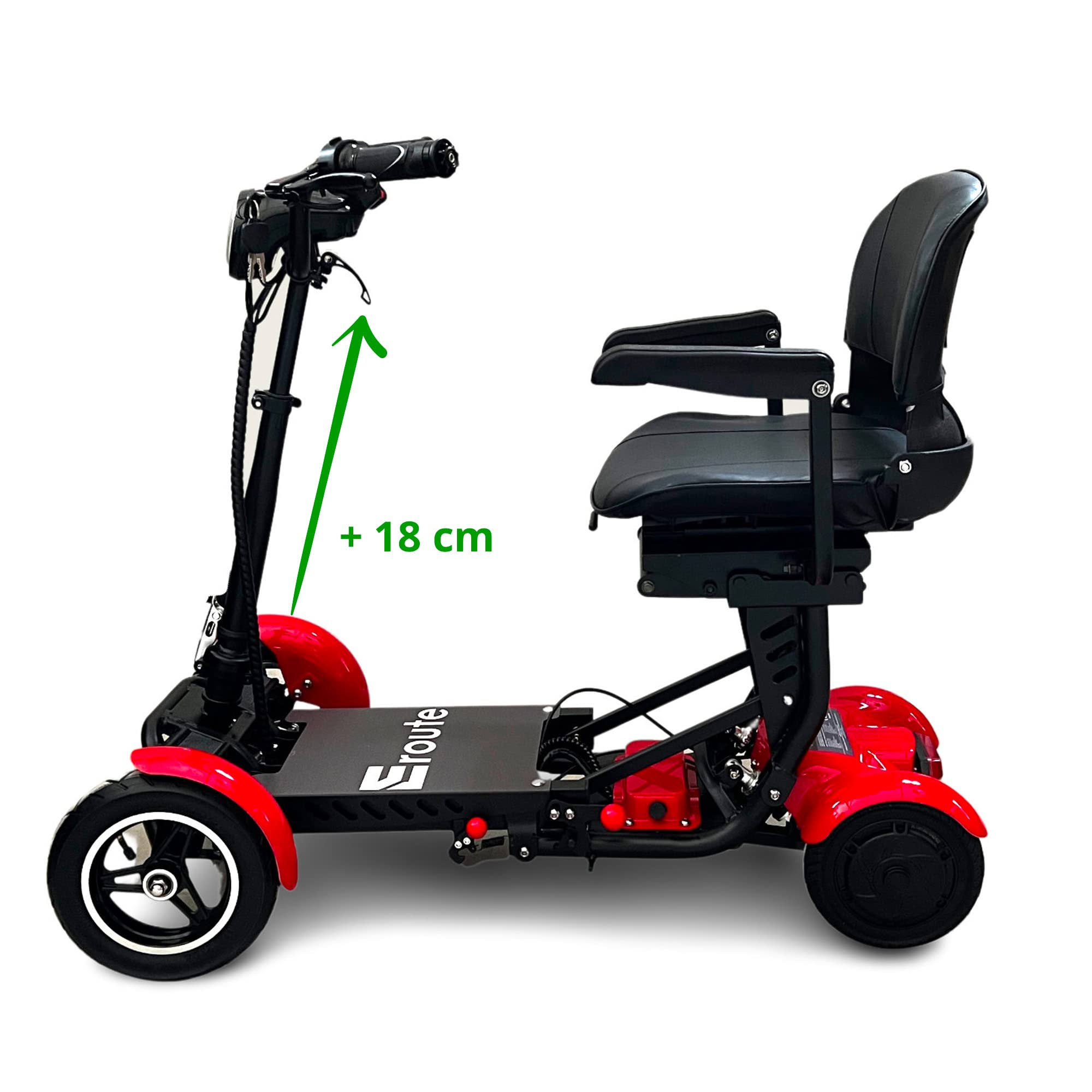 Fold 2 Pro Li-ion – Plegable Scooter de movilidad de 4 ruedas – Batería de iones de litio para inválidos y mayores - Batería de larga duración – Incluye cargador, cesta e indicadores (Rojo)