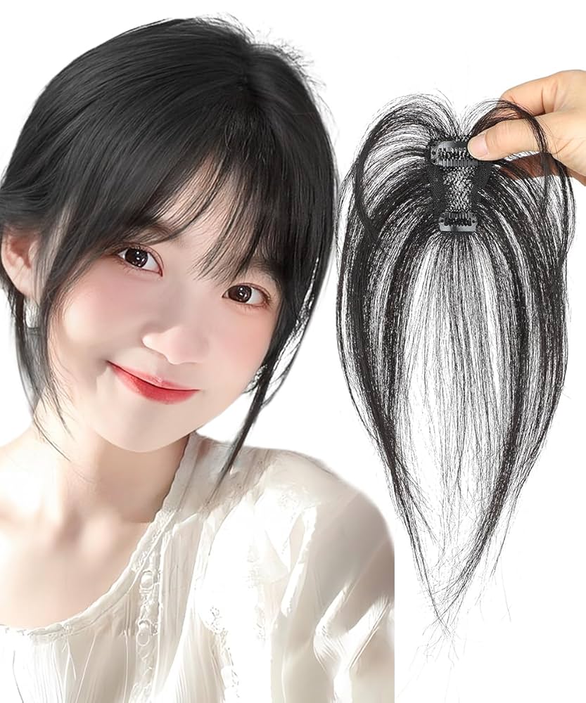 Amazon.co.jp: knnzk前髪ウィッグ 人毛 黒 シースルーバング 3D