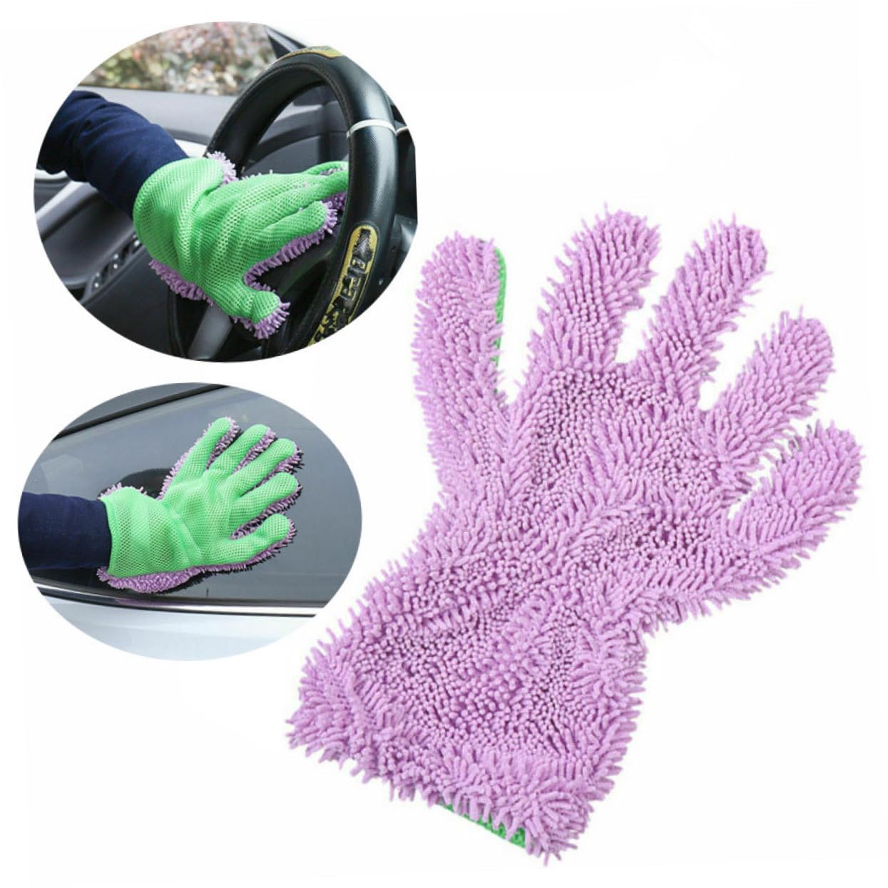 Mikinona 3 Piezas Guante De Lavado De Autos De Microfibra Guantes De Lavado De Autos Guantes De Lavado Automático Guante De Limpieza del Coche