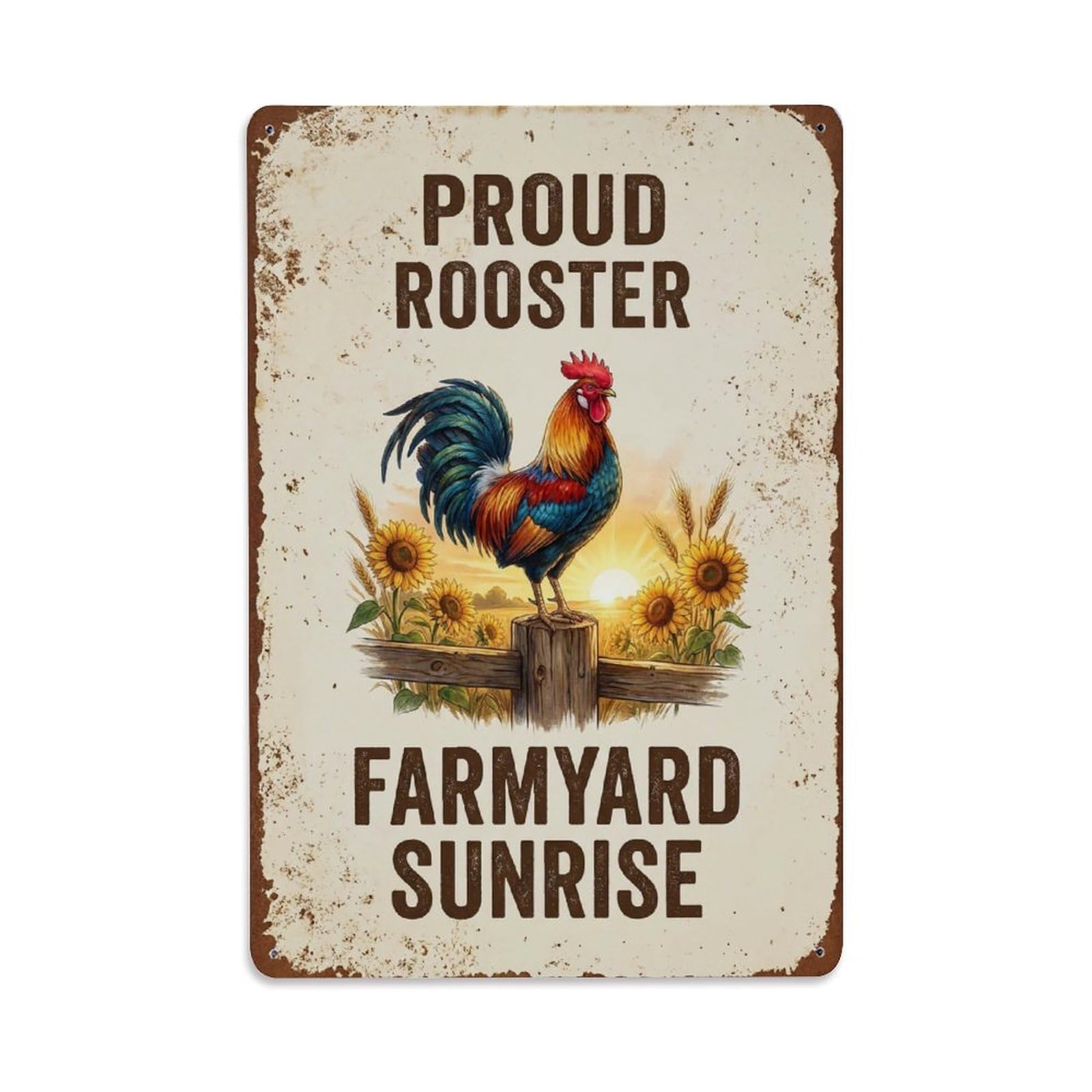 Proud Rooster Farmyard Sunrise Morning Metal Tin Sign