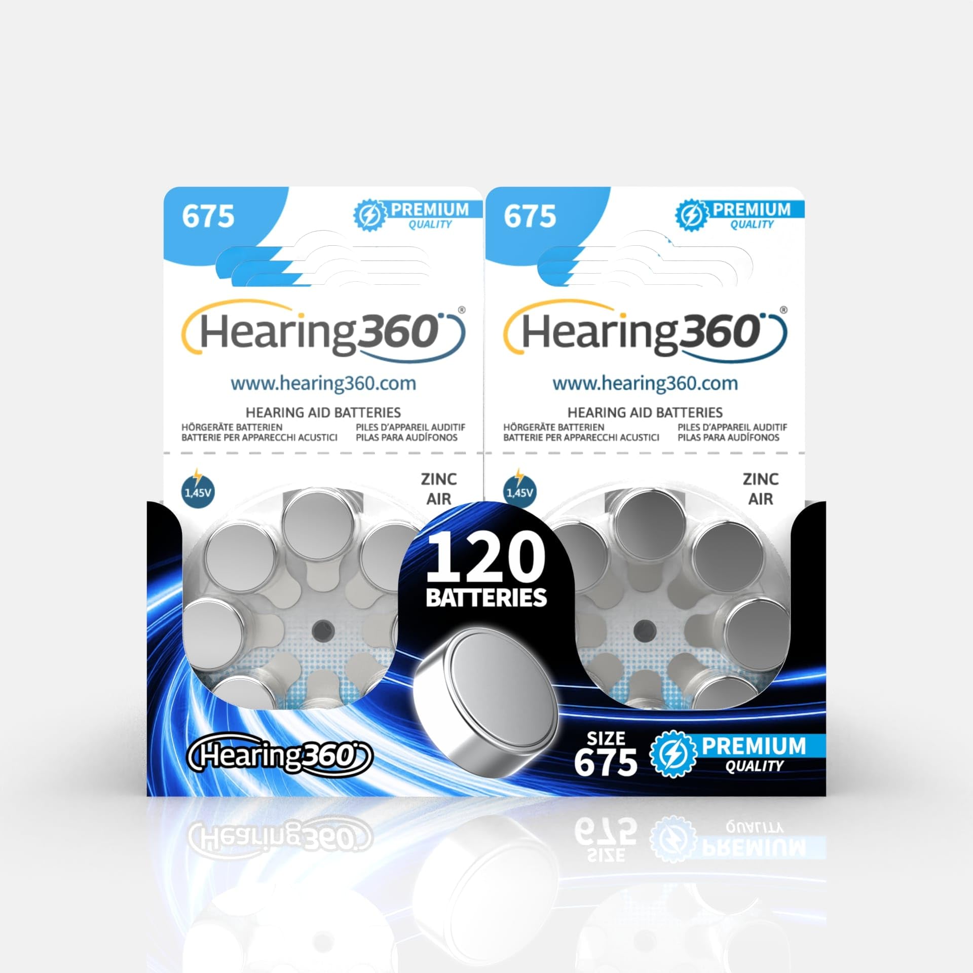 120 pilas para audífonos tamaño 675 calidad premium, duración extra, compatibles con todos los modelos, sin mercurio (15 blísteres de 8 pilas)