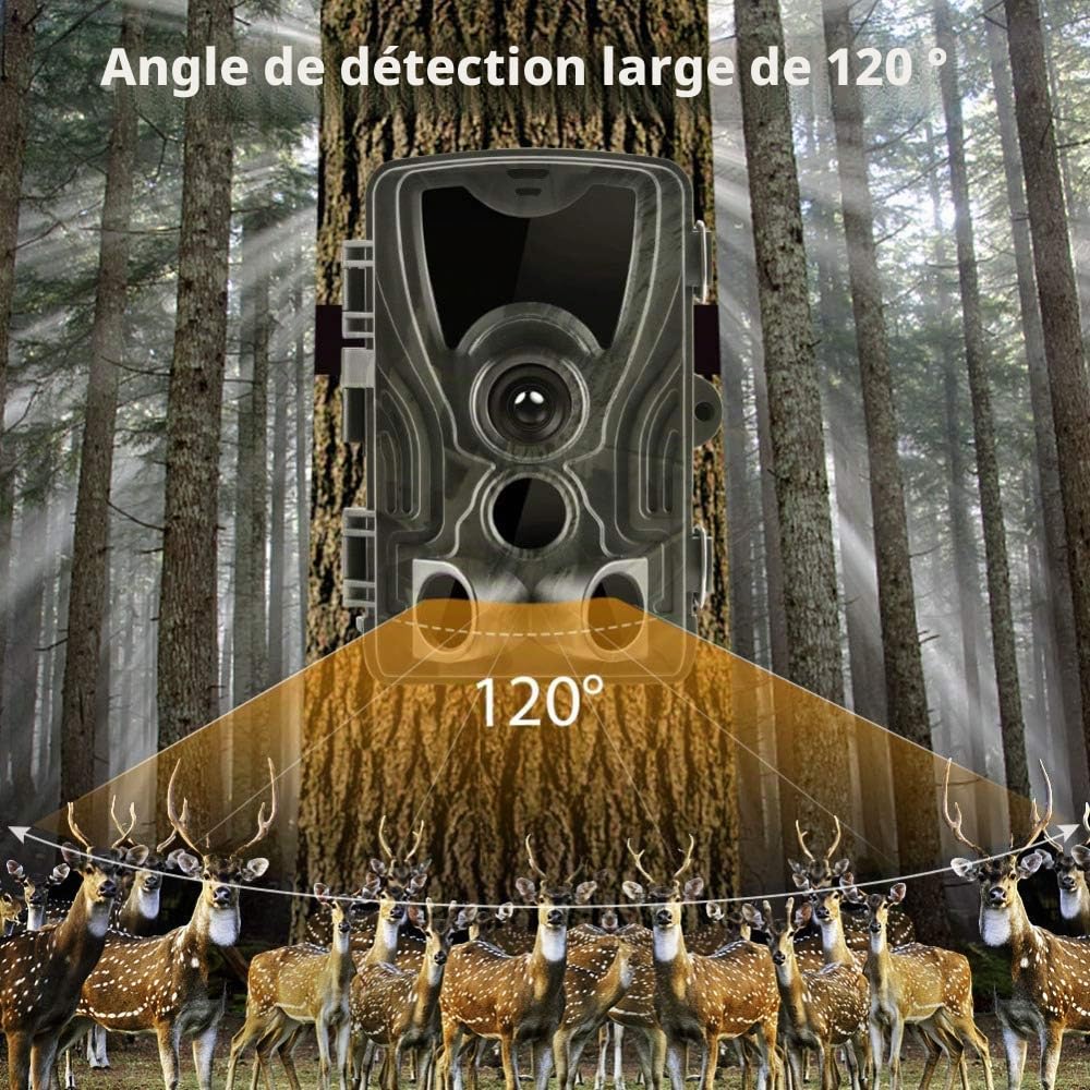 Caméra de Chasse avec 2PCS 5000mAh Lithium Batterie Rechargeable, Trail Caméra 20MP 1080P Sécurité No Glow Vision Nocturne Infrarouge Invisible activé, 0.3s Vitesse de Déclenchement