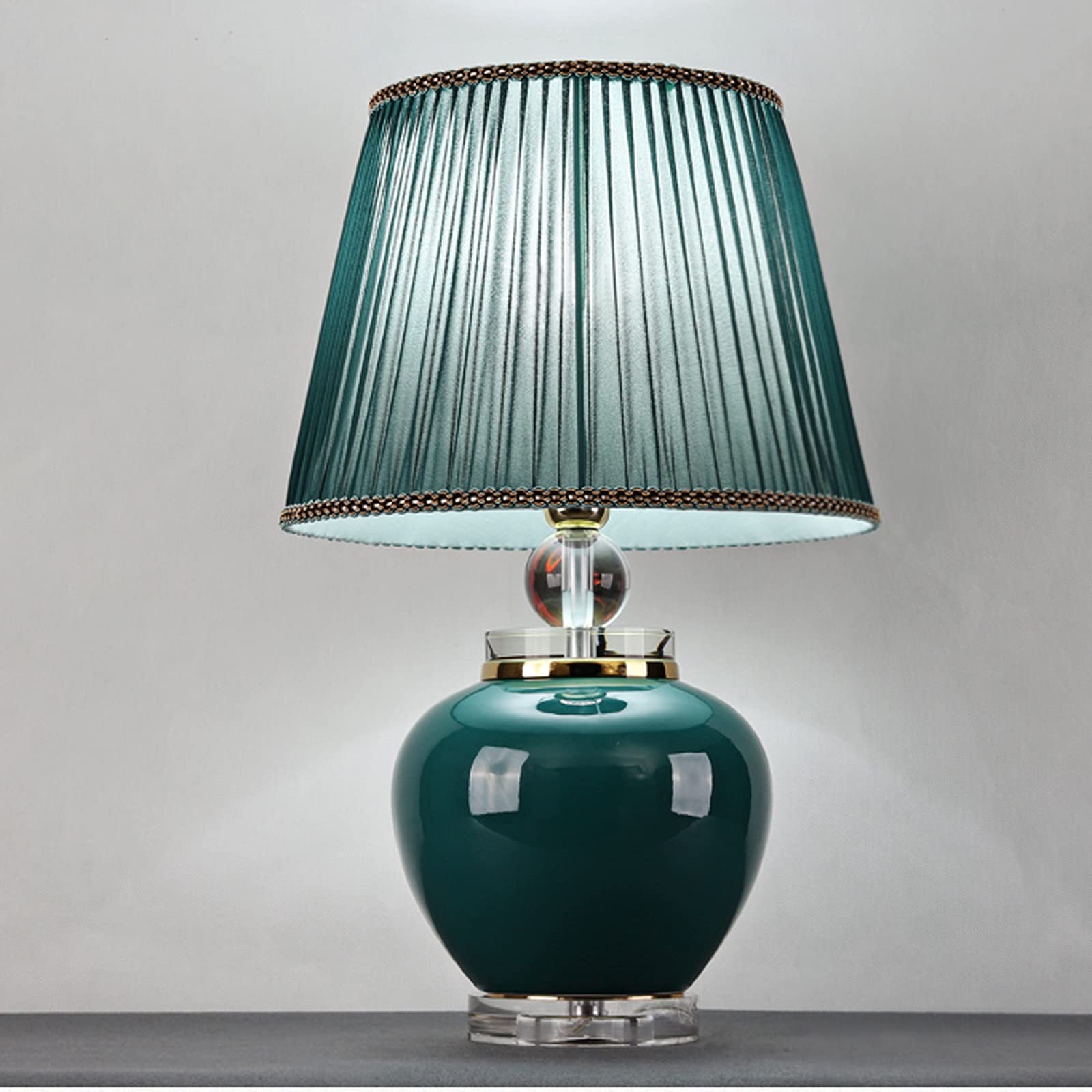 XANAYXWJ Lampada da scrivania Lampada da Comodino in Ceramica Verde retrò con Paralume in Tessuto Lampade da Tavolo da Comodino Concise per Lampada da Studio per Ufficio Domestico, Lampada da