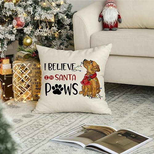 Miniatura 2 de RABUSOFA Fundas de almohada navideñas de 18 x 18 pulgadas, fundas de almohada decorativas de Navidad con texto en inglés "I Believe in Santa", para