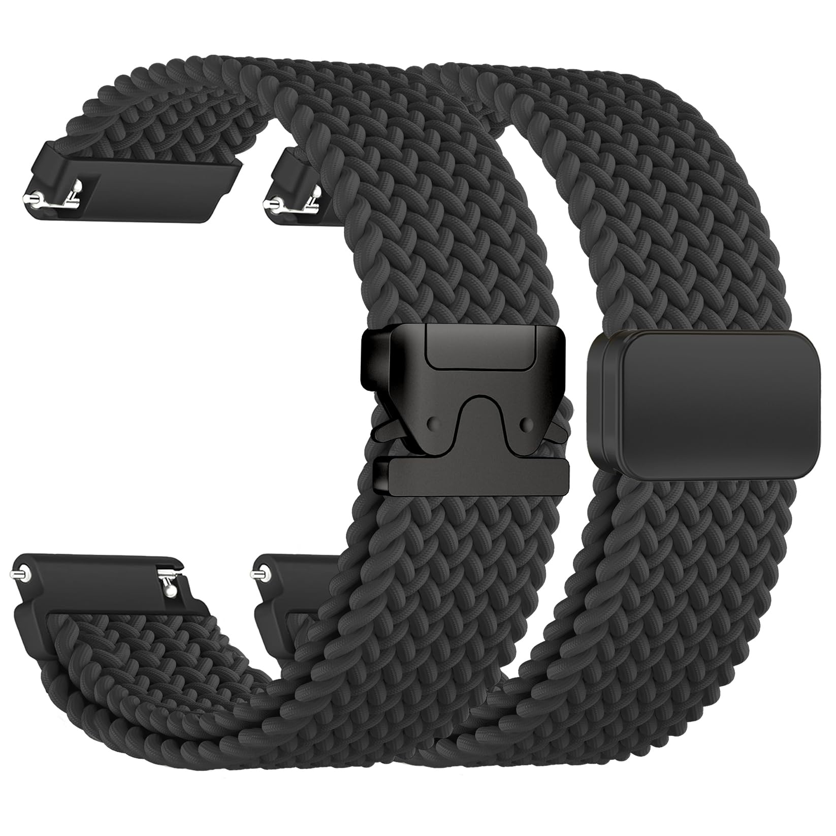 20 mm Magnetic Braided Bracelet Compatible with Garmin Vivoactive 6/Vivoactive 5/Venu Sq 2, Pack of 2, Nylon Watch Strap for Forerunner 55/165/245 Women Men