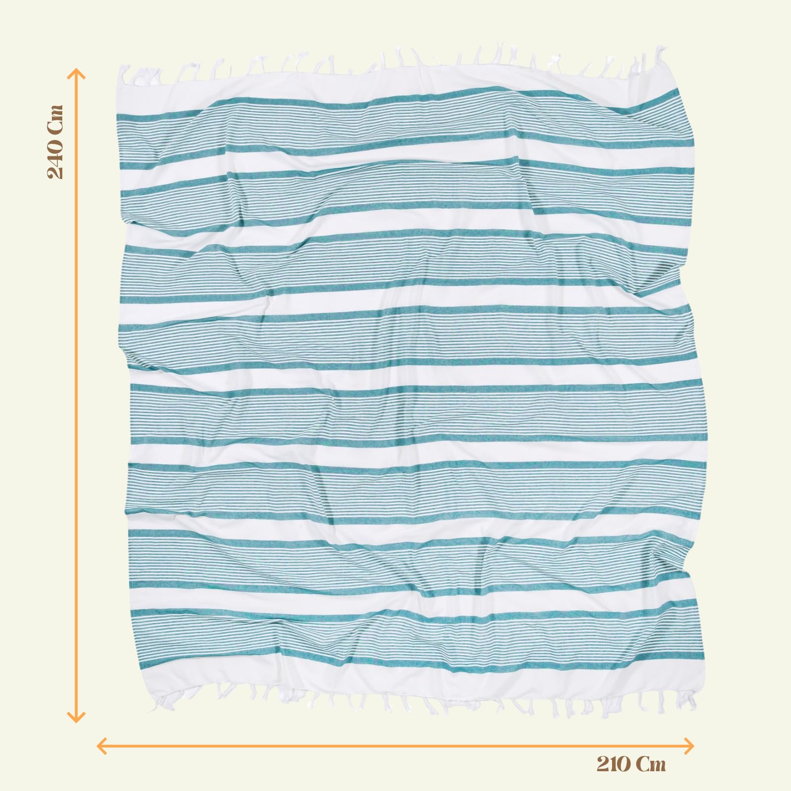 MOMOMUS Stuoia da Spiaggia Stile Fouta XXL o Telo da Picnic - Finitura Boho, Leggera e Versatile - Ideale come Coperta da Picnic o Telo Mare Grande Antisabbia - Verde Mare, 210 x 240cm