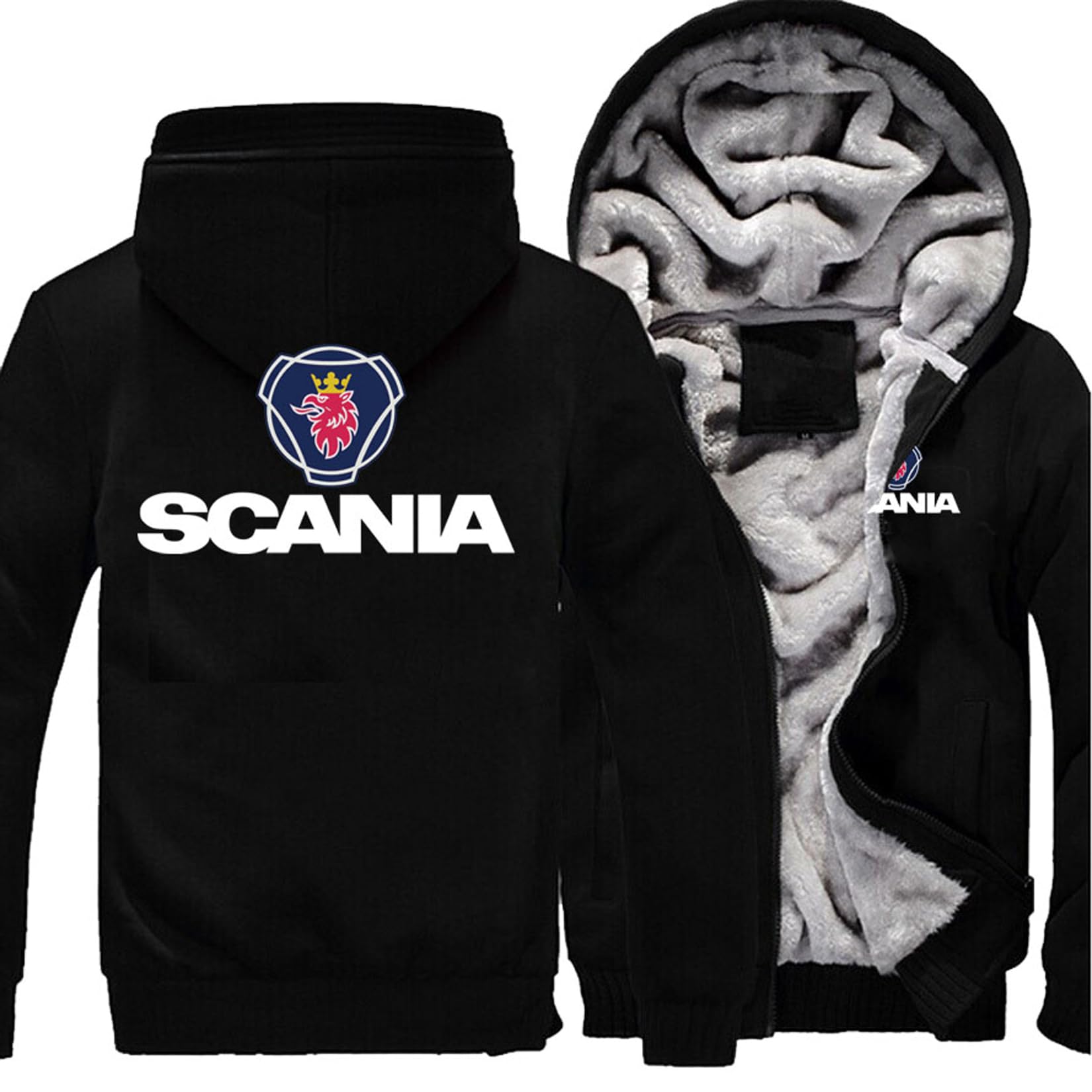 Chaqueta Polar para Hombre Sudaderas con Capucha Y Cremallera Completa para Scania Sudaderas con Capucha Abrigos Gruesos Y Cálidos De Invierno Chaquetas Suaves Y Pesadas,Black-S