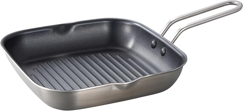 CB Japan Grill Pan IH Oven Compatible, Single Handle, 7.1 x 7.1 inches 18 x 18 cm, Square, Lightweight, Camp, Outdoor, BBQ, Fluorine Coating, Double Layer Steel Grill Pan copan