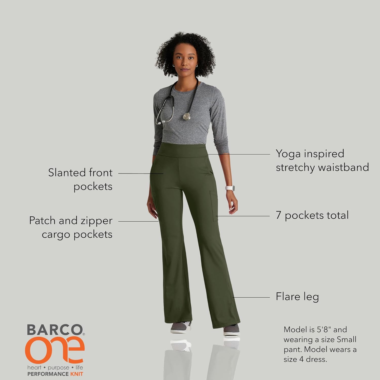 BARCO One Performance Knit Sprint Scrub Pant for Women – 7-Pocket, High-Rise Yoga Pants with 360 Spandex Stretch