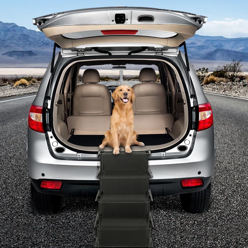 Rampa para perro portátil para coche, escalera para perro, apta para todos los vehículos, escalera de perro plegable, rampa para perros, rampa para perros pequeños y grandes (negro, XXL)