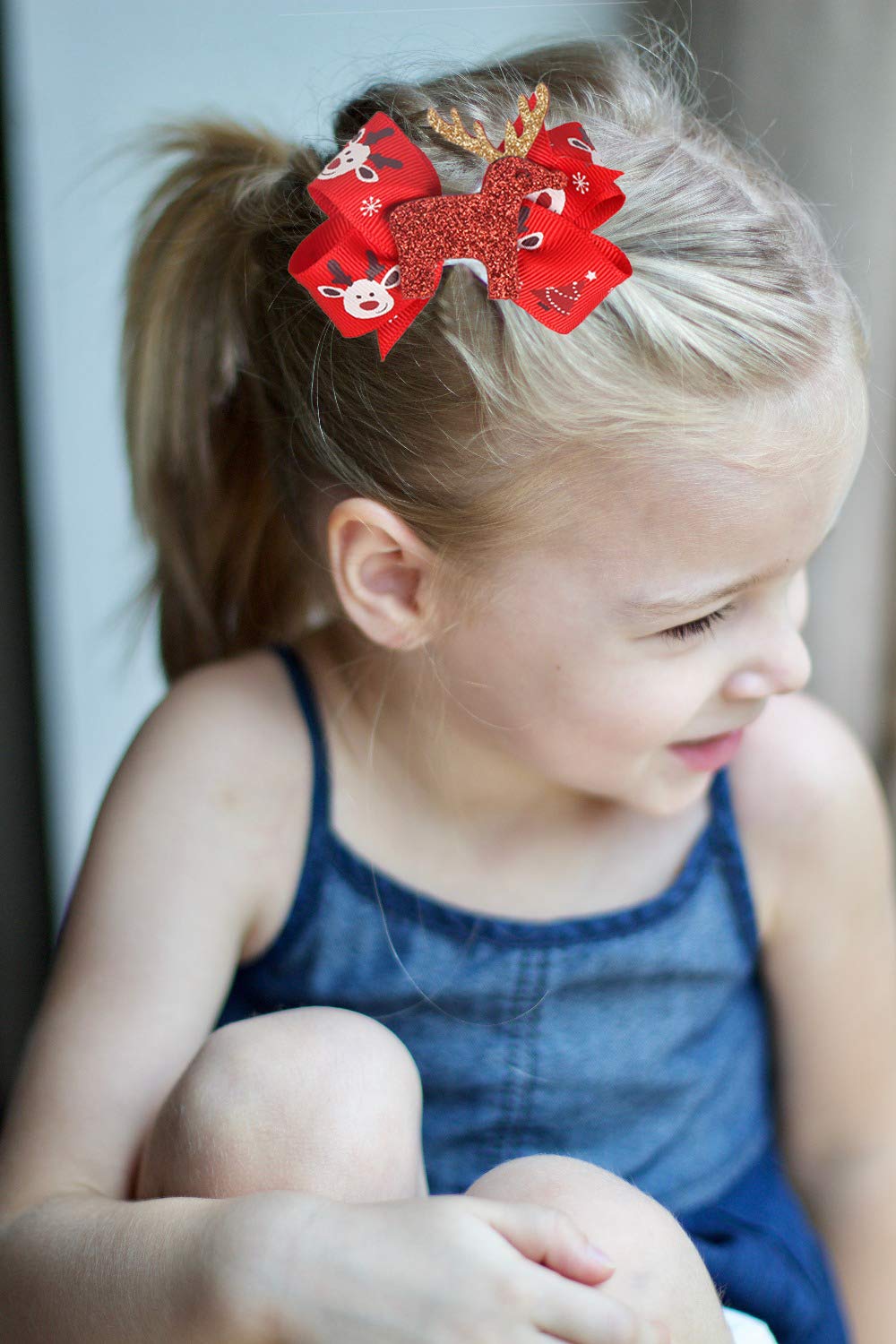 5 Pcs Christmas Sequins Alligator Clips Girls Hair Clips Bows Barrettes Hair Accessories,Include Santa,Christmas Tree and Cap, Elk Styles image 4