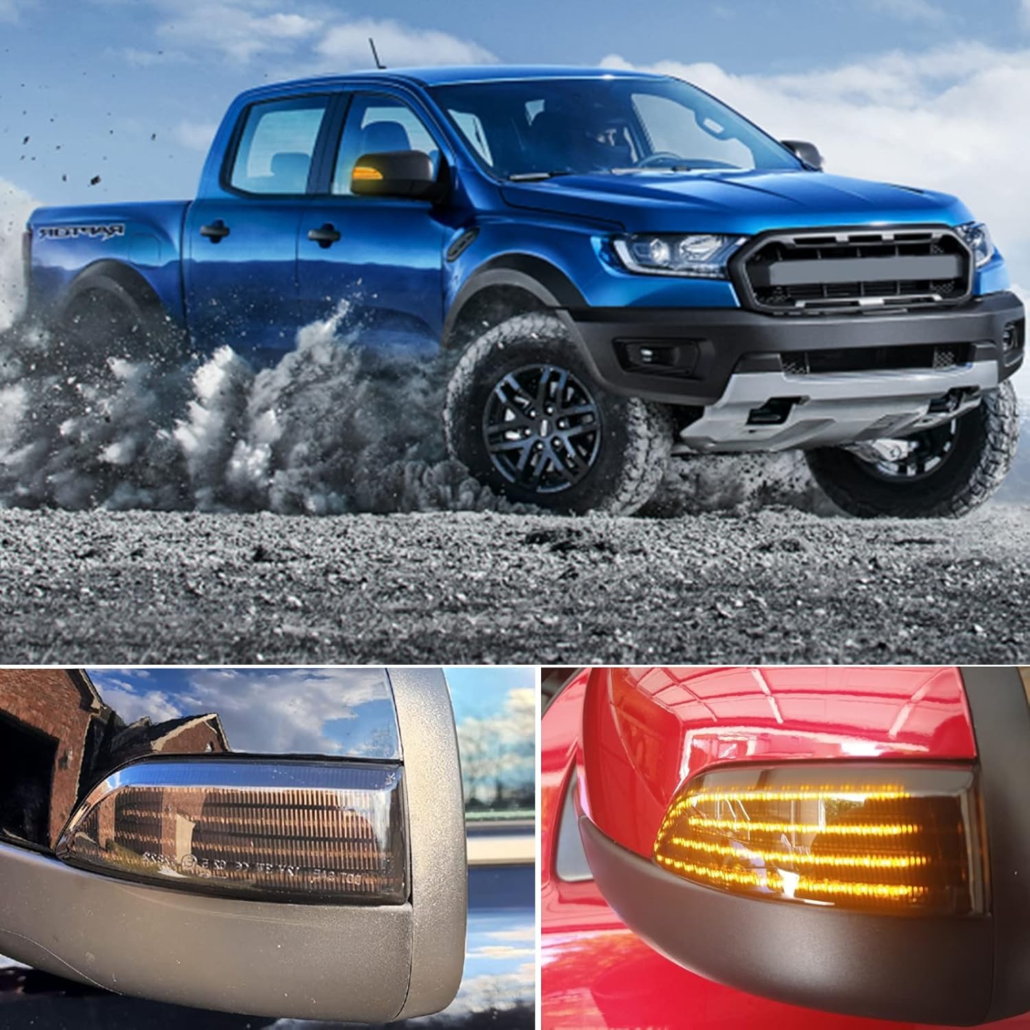 Sequential Amber LED Side Mirror Turn Signal Marker Lights for 2019-2023 Ford Ranger Lariat 2012-2019 T6 Raptor Wildtrak 2015-2019 Everest U375 UA, Smoked Lens