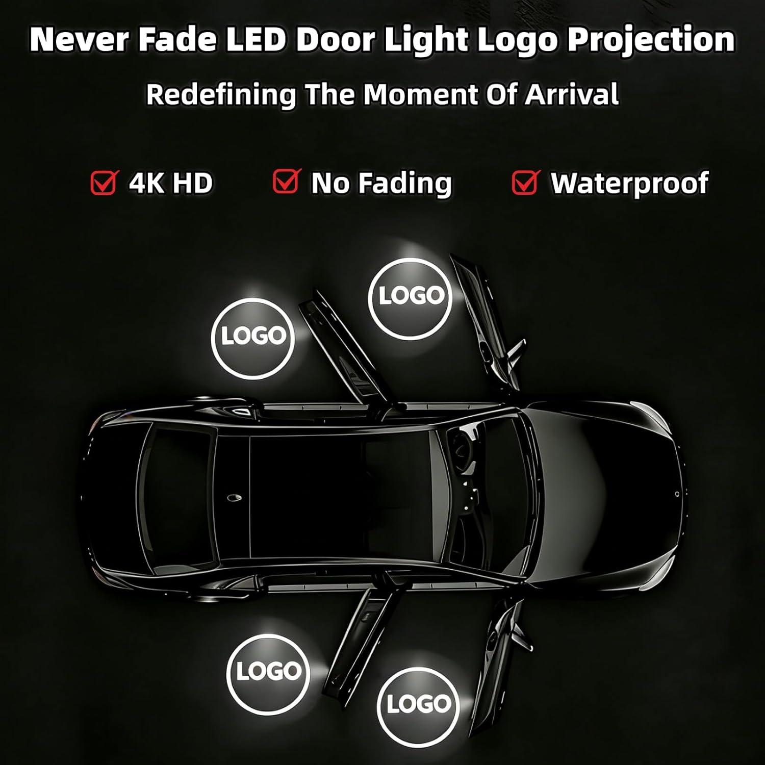 4 Pcs Car Door Lights Logo Projector Compatible with Q3/Q5/Q7/R8/TT/RS/S3/S4/S5/S6/A1/A3/A4/A5/A6/A7/A8 Car Accessories, Ultra-Bright Puddle Lights, Never Fade HD Car Welcome Lights(4 Ring)