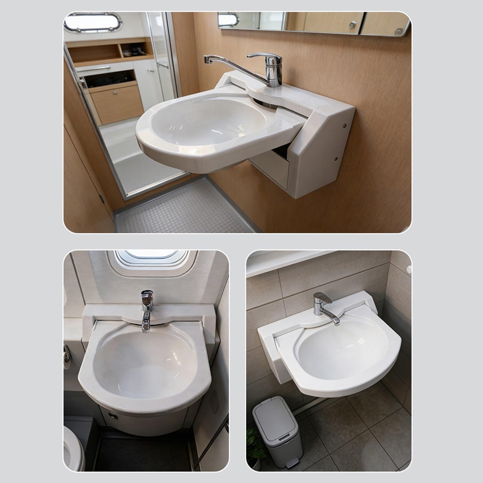 Fregadero Plegable Camping con Grifo de Agua Fría y Caliente, Fregadero Portatil Camping de Pared, Lavabo Caravana de Acrílico para Cocina de Caravana