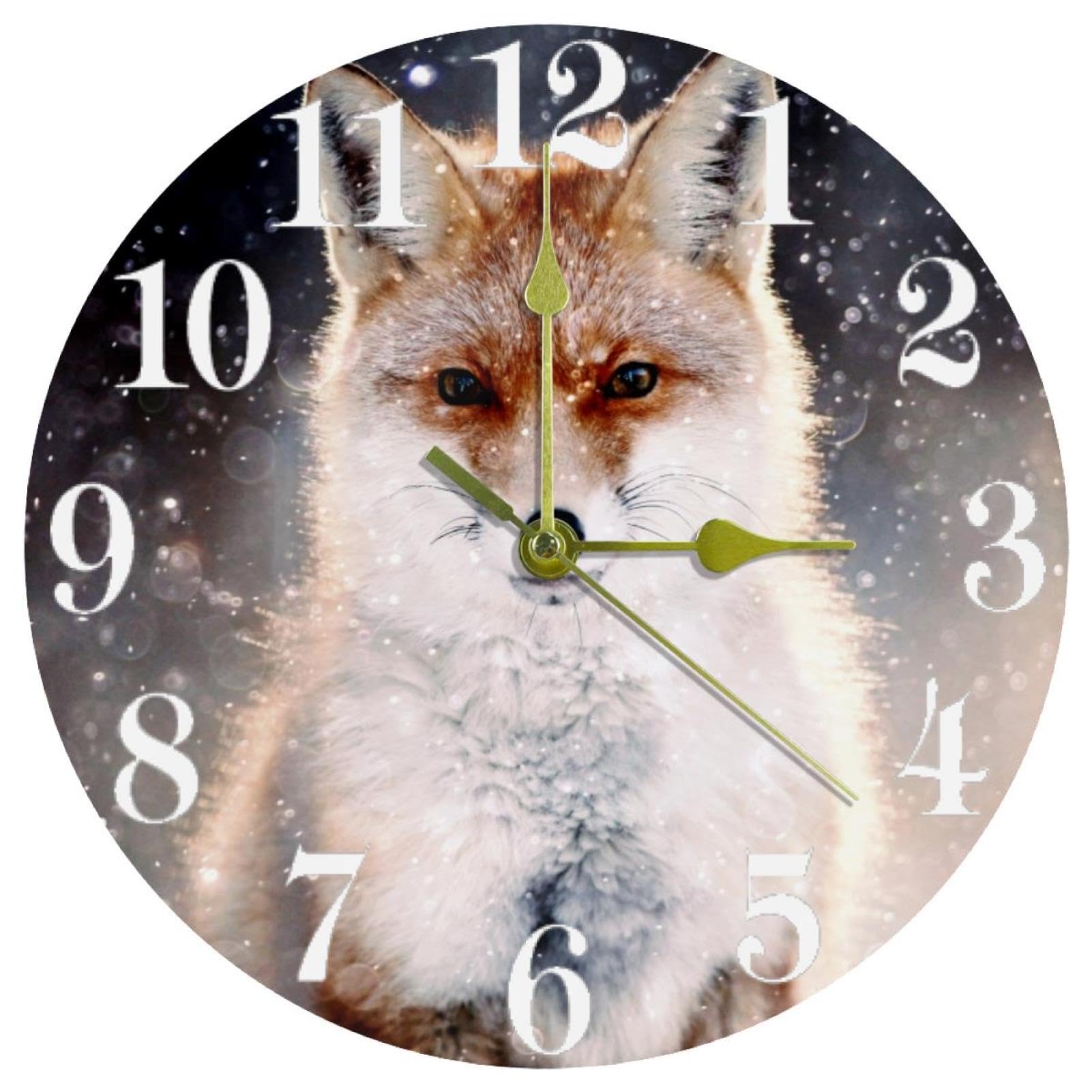 Horloge murale renard enneigé anti-bruit pour chambre et bureau