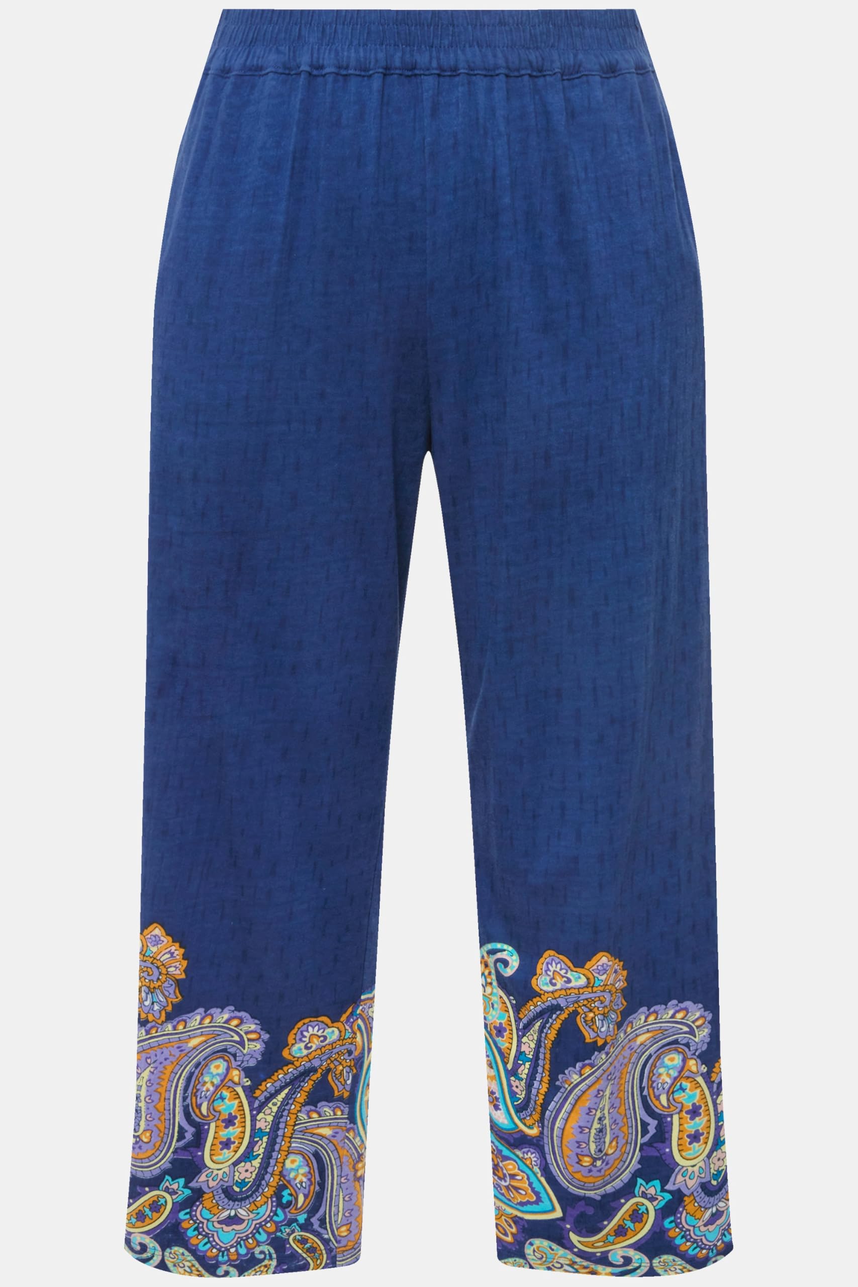 Ulla Popken Damen große Größen Übergrößen Plus Size 7/8-Jerseyhose, Paisleybordüre, weites Bein, Elastikbund 832360