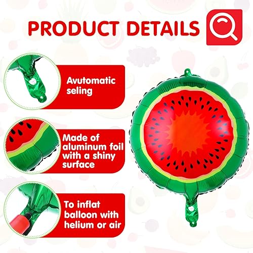 Miniatura 3 de Globos de frutas con 18 fotos, decoraciones de fiesta de frutas tropicales con cinta y pajita, globos de papel de aluminio para bodas, cumpleaños,