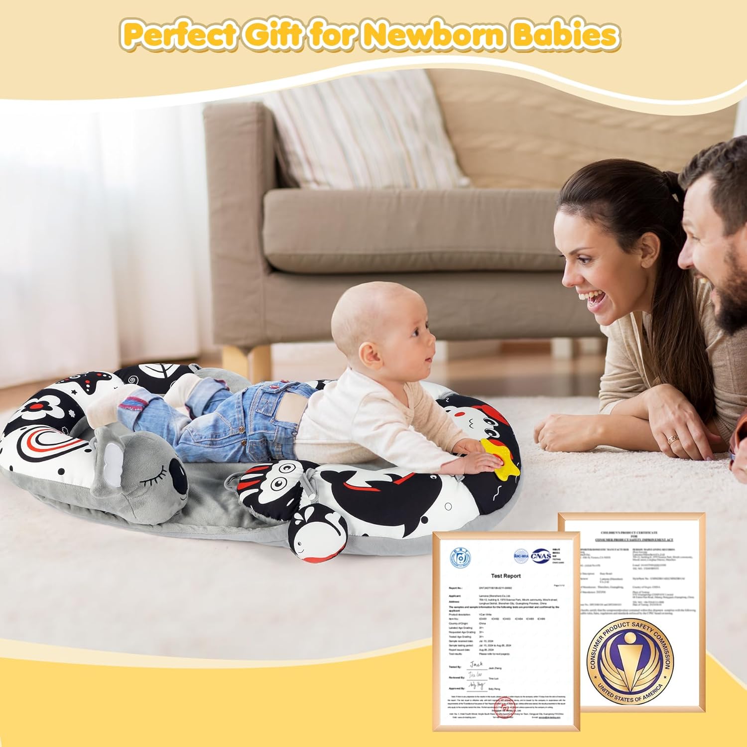 URMYWO Tummy Time Activity Mat - Cozy Tummy Time Mat for Newborn 0-12 Months, Breathable and Soft Infant Baby Sit Me Up Floor Seat Early Sensory Development Gifts Tummy Time Play Toys - Image 6