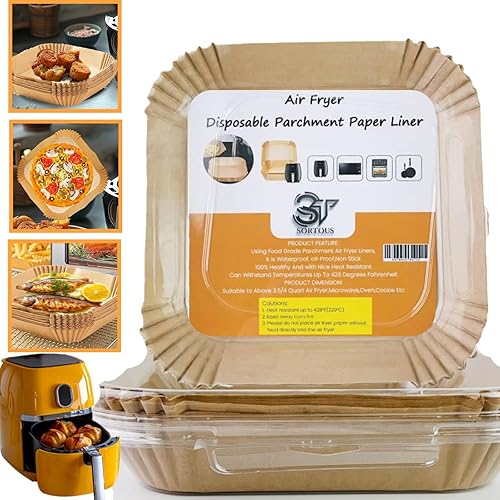 Forros de papel para freidora de aire, 120 forros desechables para freidora de aire, forros cuadrados de papel pergamino sin blanquear de 8
