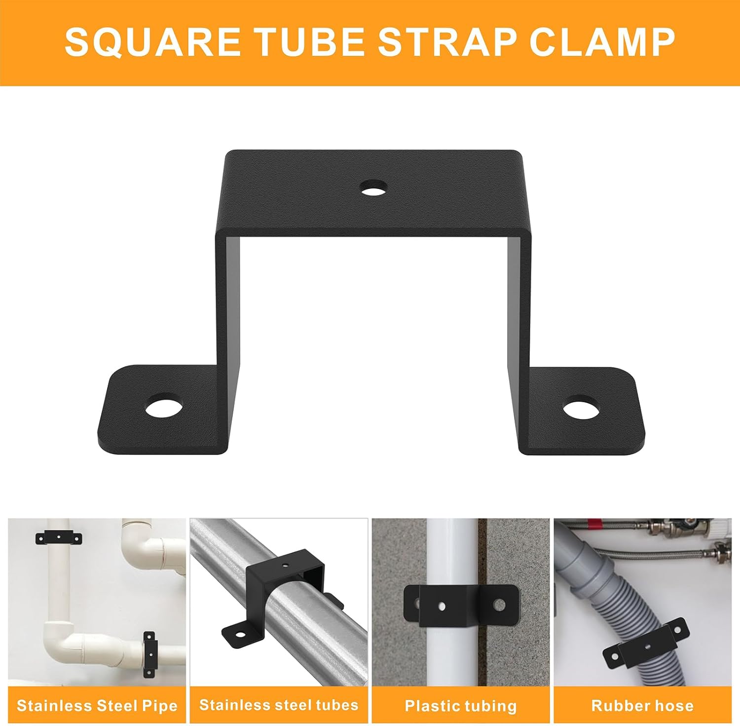8Pcs Square Pipe Clamp, Black Strap Post Ties Brackets, U Shaped Connector Bracket, Wood Deck Fence Post Tie for Water Pipes, Balcony Railing, Stairs Railing